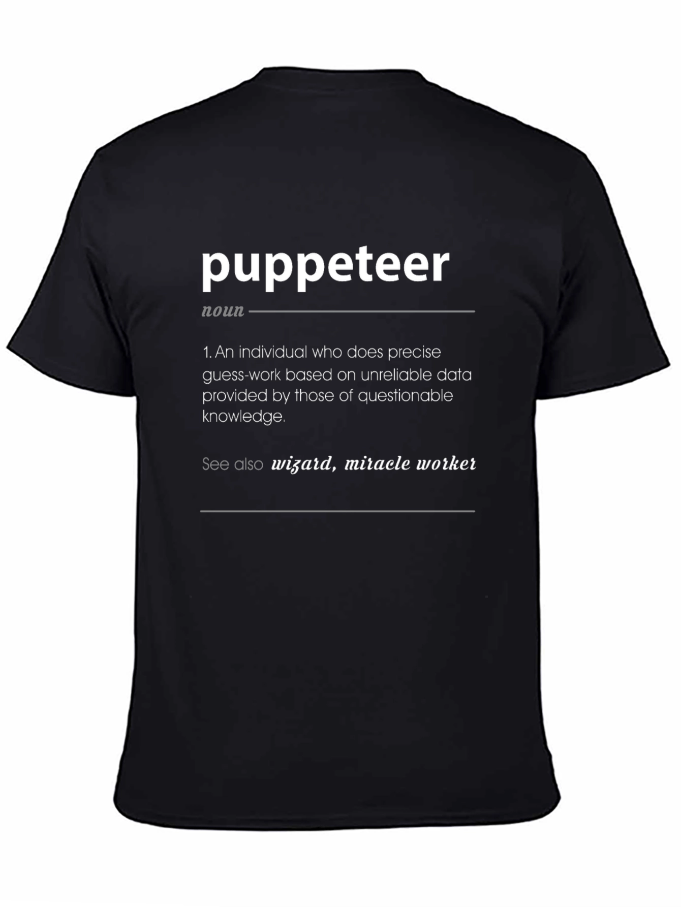 Black Puppeteer Definition Graphic Tee - Black Cotton T-Shirt view 4