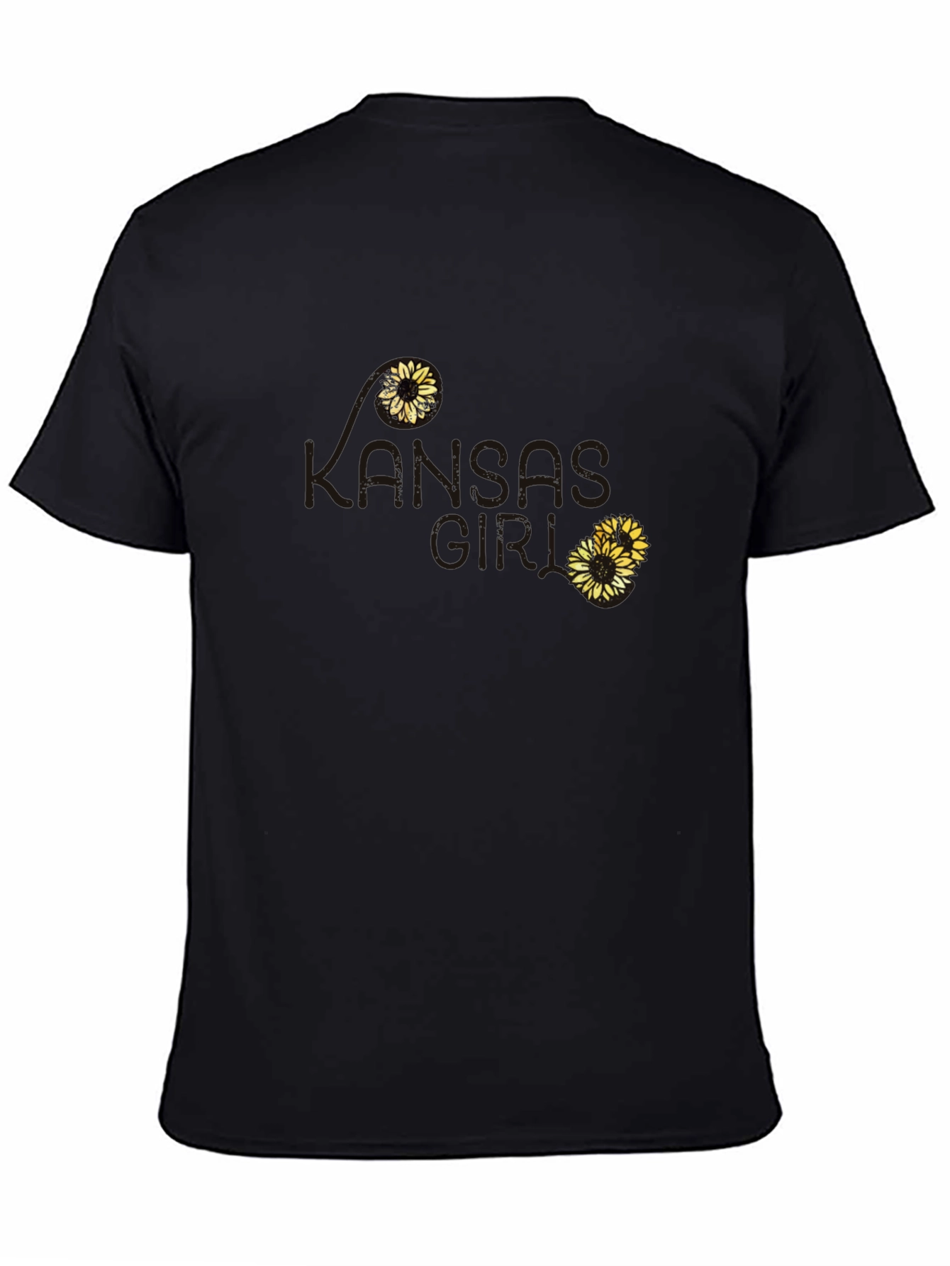 Black Kansas Love Sunflower T-Shirt - Soft Black Cotton Tee view 4
