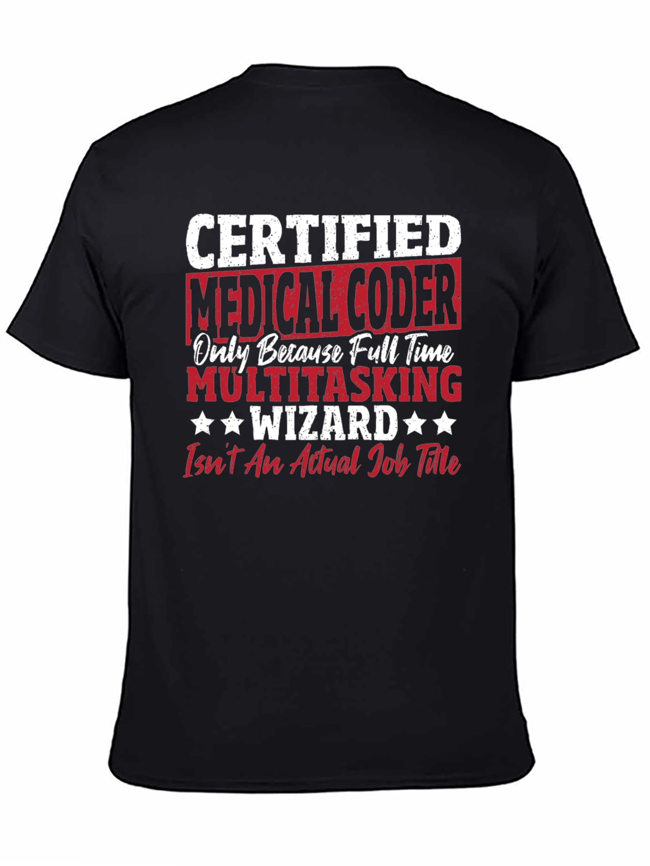 Black Medical Coder Multitasking Wizard Graphic Tee view 4