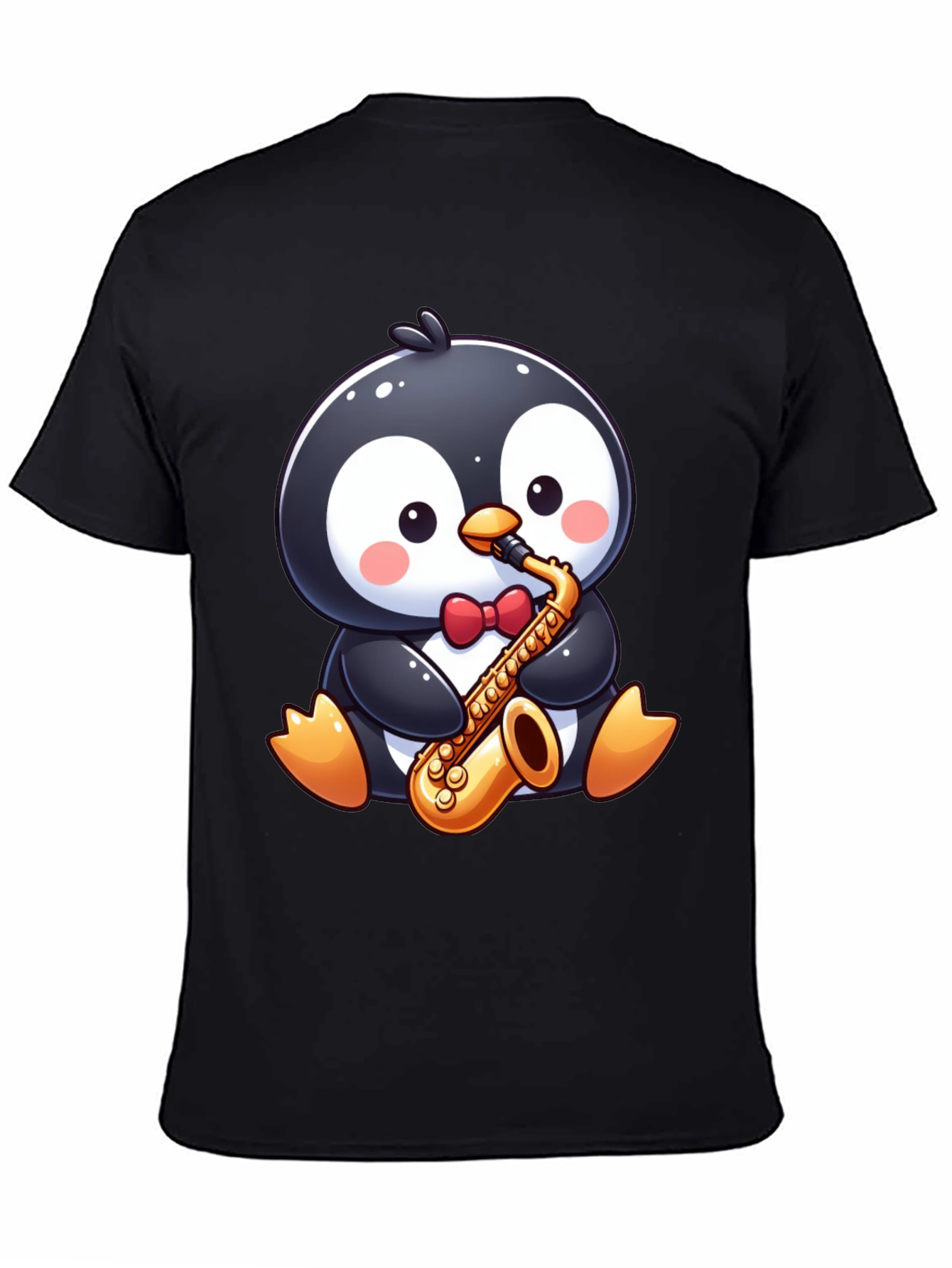 Black Penguin Sax Player T-Shirt view 4