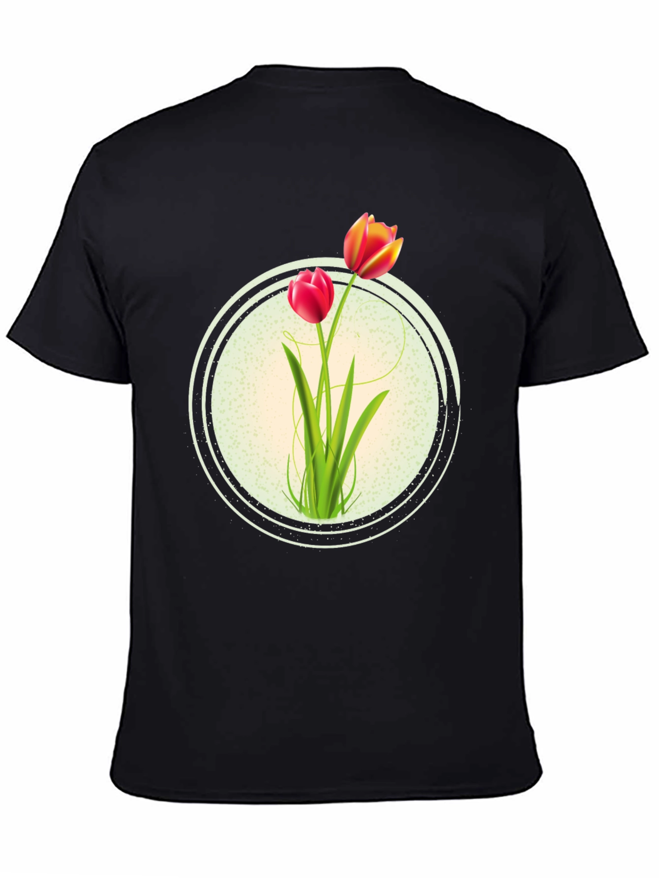 Black Floral Tulip Graphic Print Crew Neck T-Shirt view 4