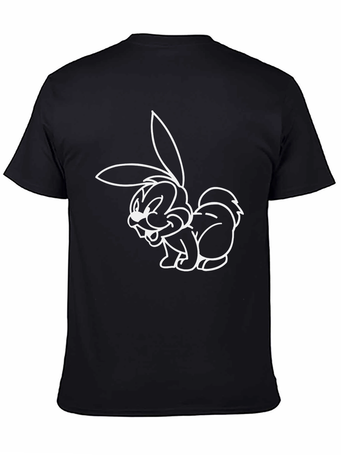 Black Funny Cartoon Bunny Graphic T-Shirt view 4