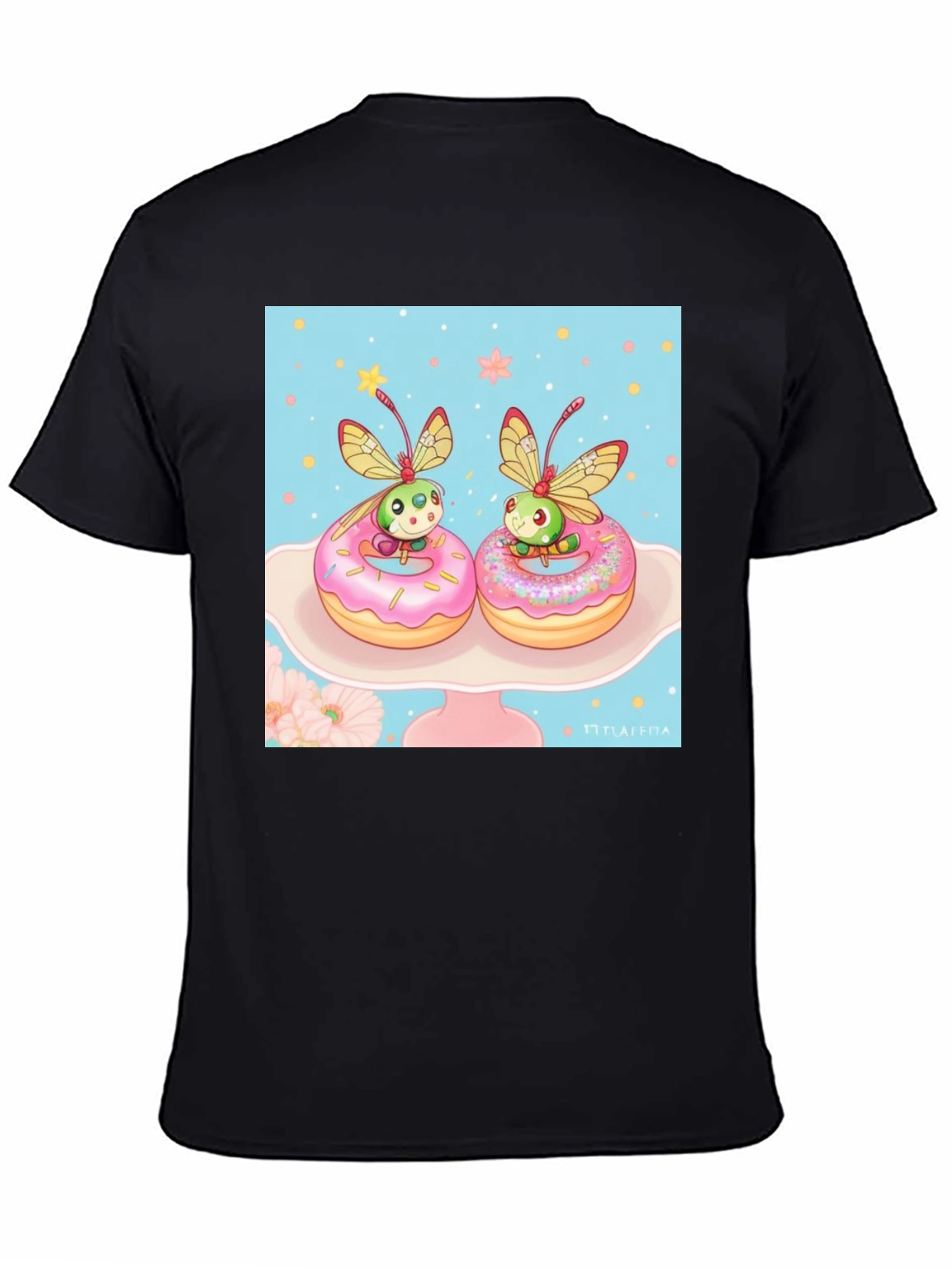 Black Cute Bug on Donut T-Shirt view 4