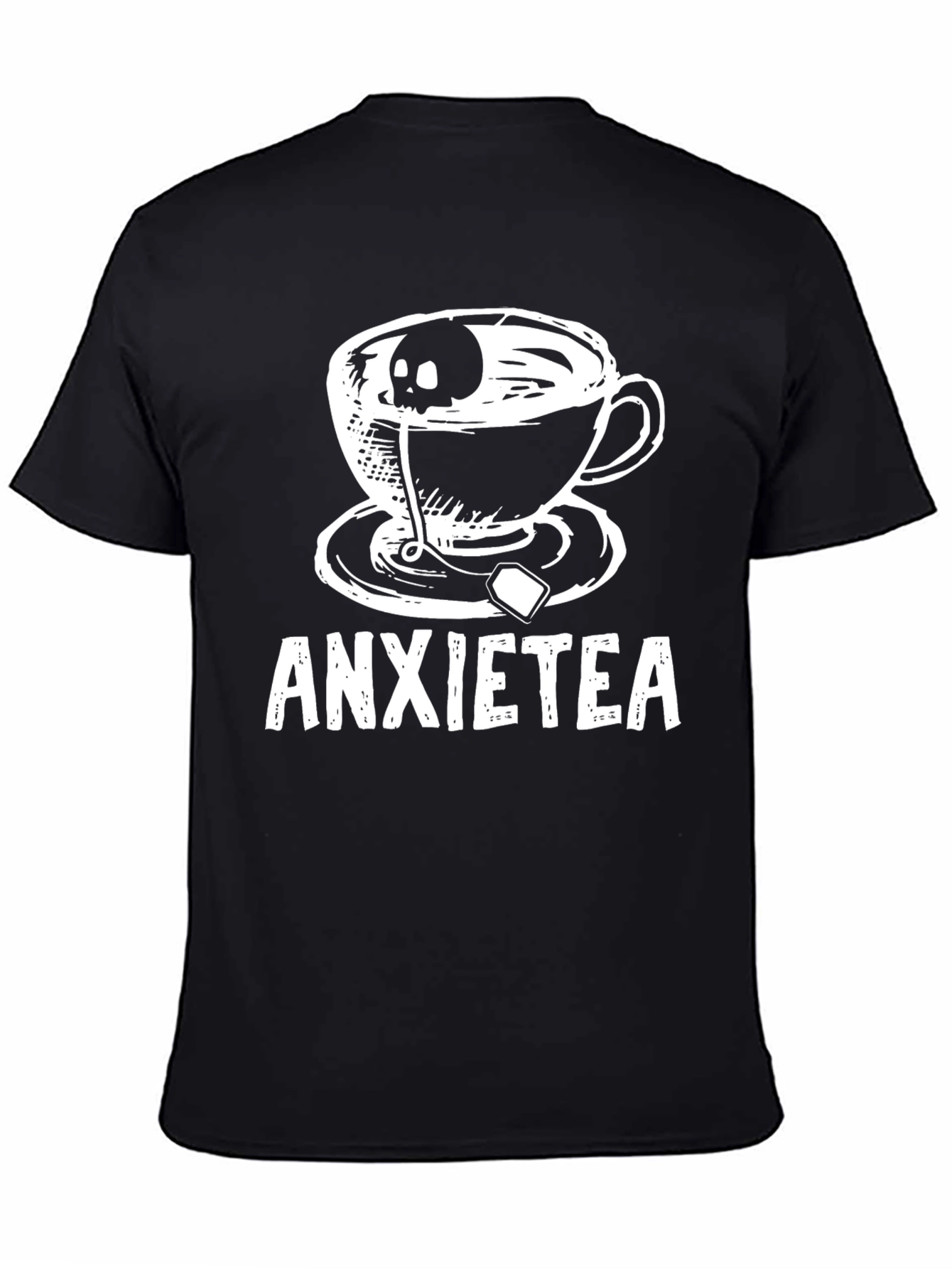 Black Anxietea T-Shirt - Skull Tea Cup Graphic Tee view 4