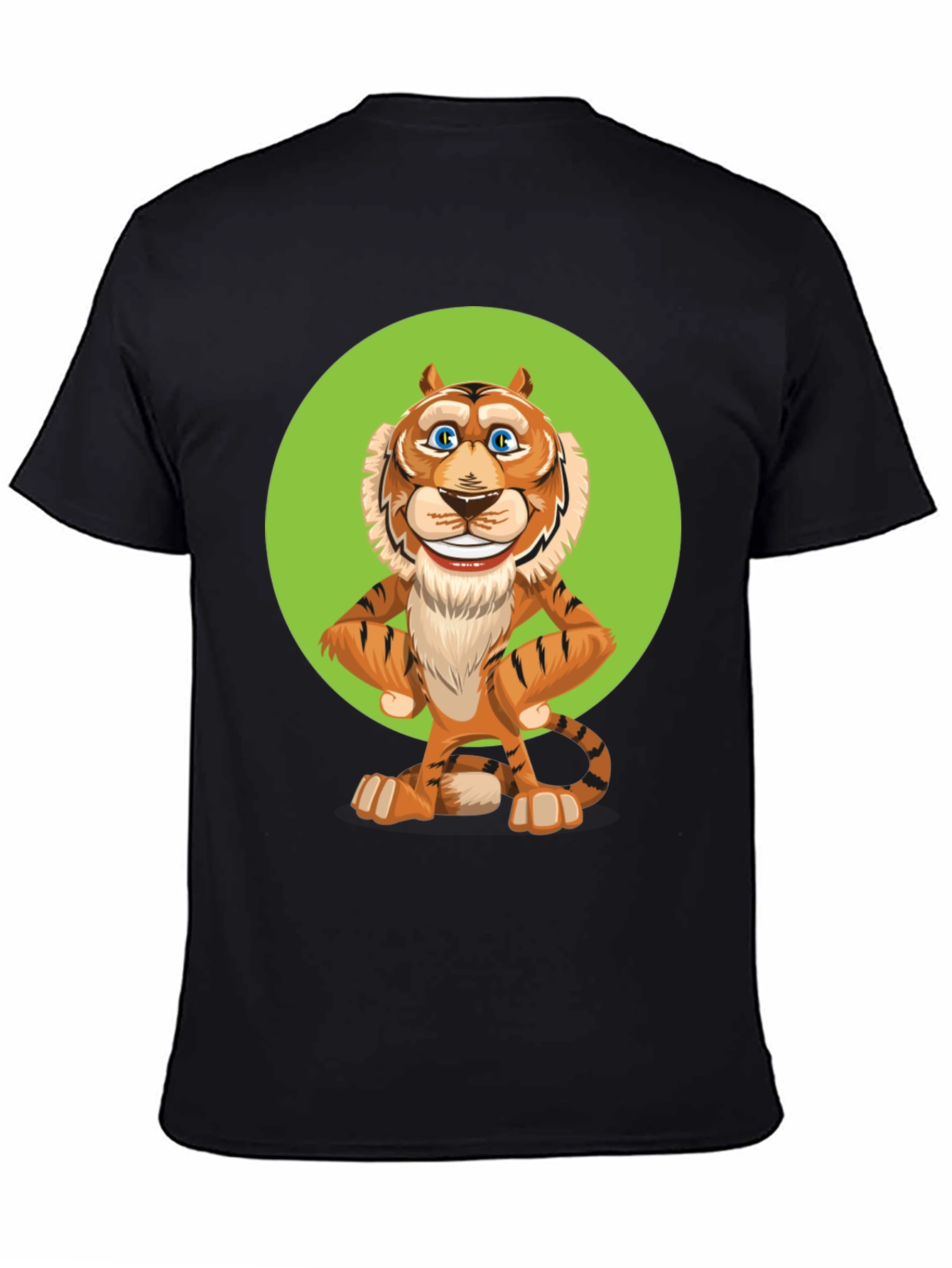 Black Cartoon Tiger Graphic Tee - Unisex Black T-Shirt view 4
