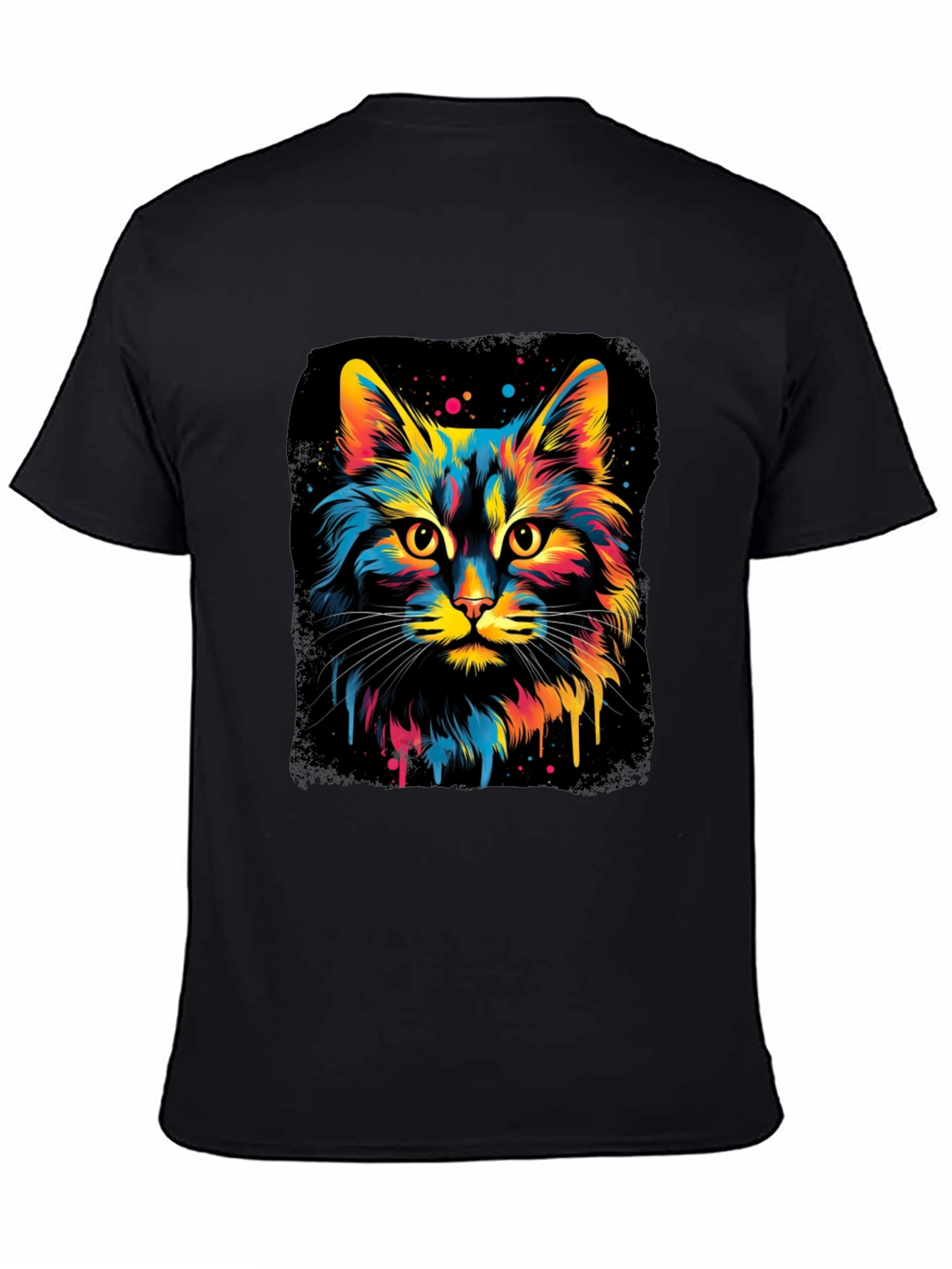 Black Colorful Cat Graphic Black T-Shirt view 4
