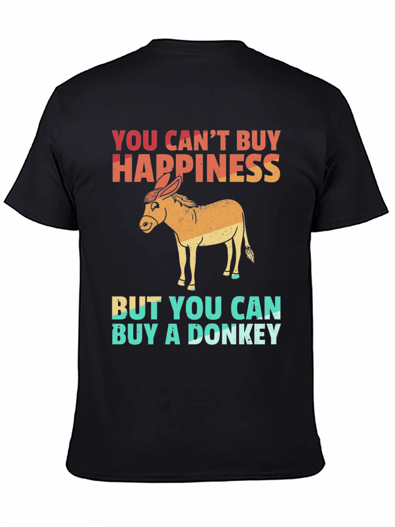 Black Funny Donkey Graphic Tee - You Can't Buy Happiness view 4