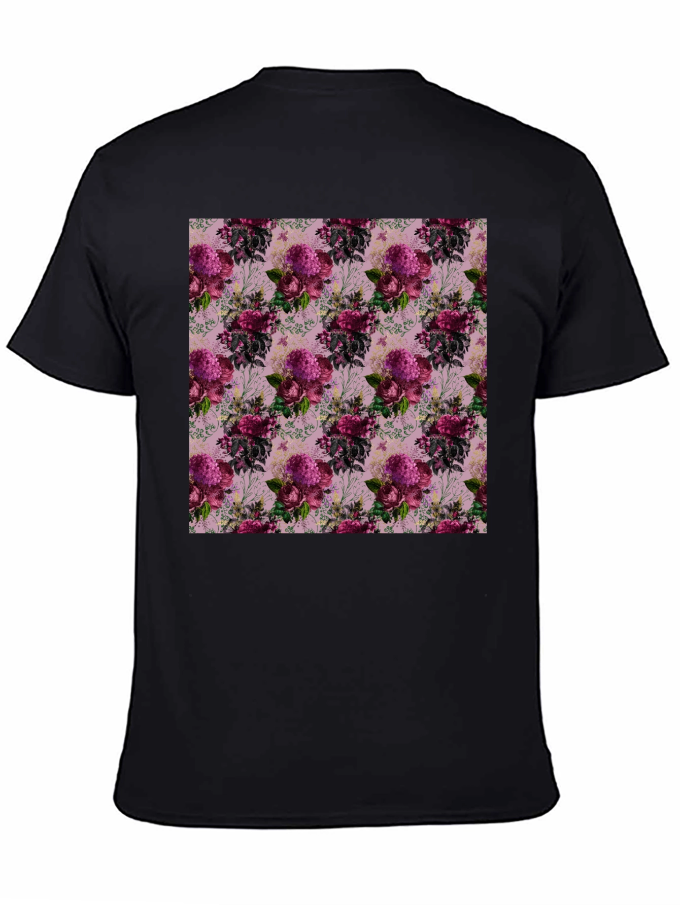 Black Floral Pattern Black T-Shirt view 4
