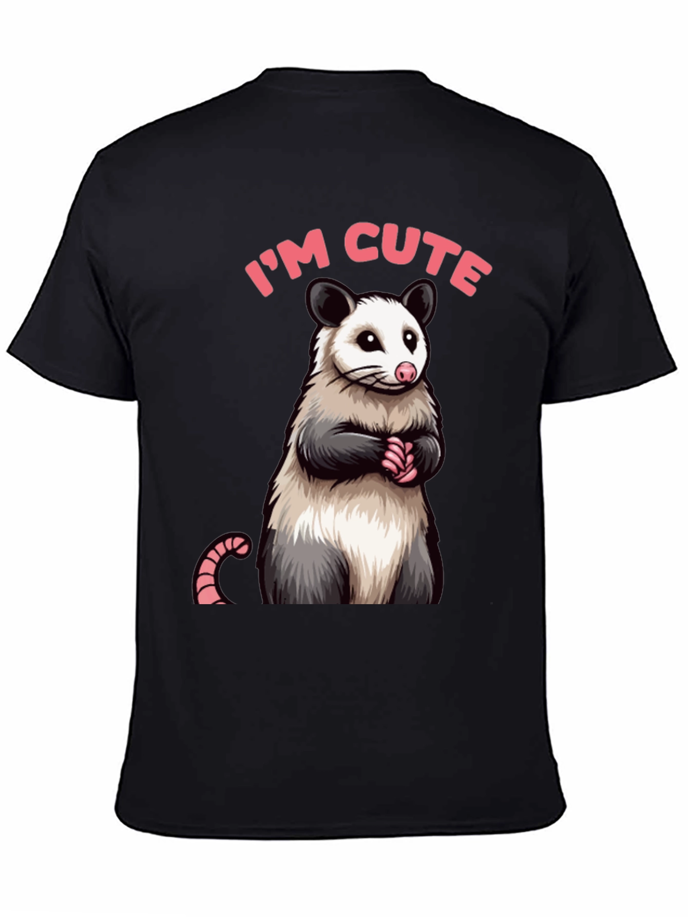 Black Cute Opossum Graphic Tee Shirt view 4