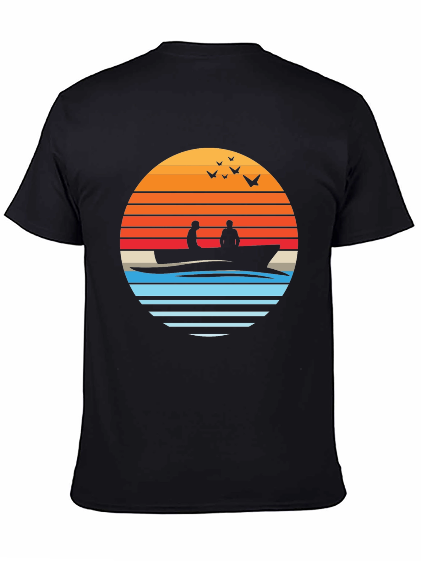 Black Sunset Silhouette Boat T-Shirt view 4