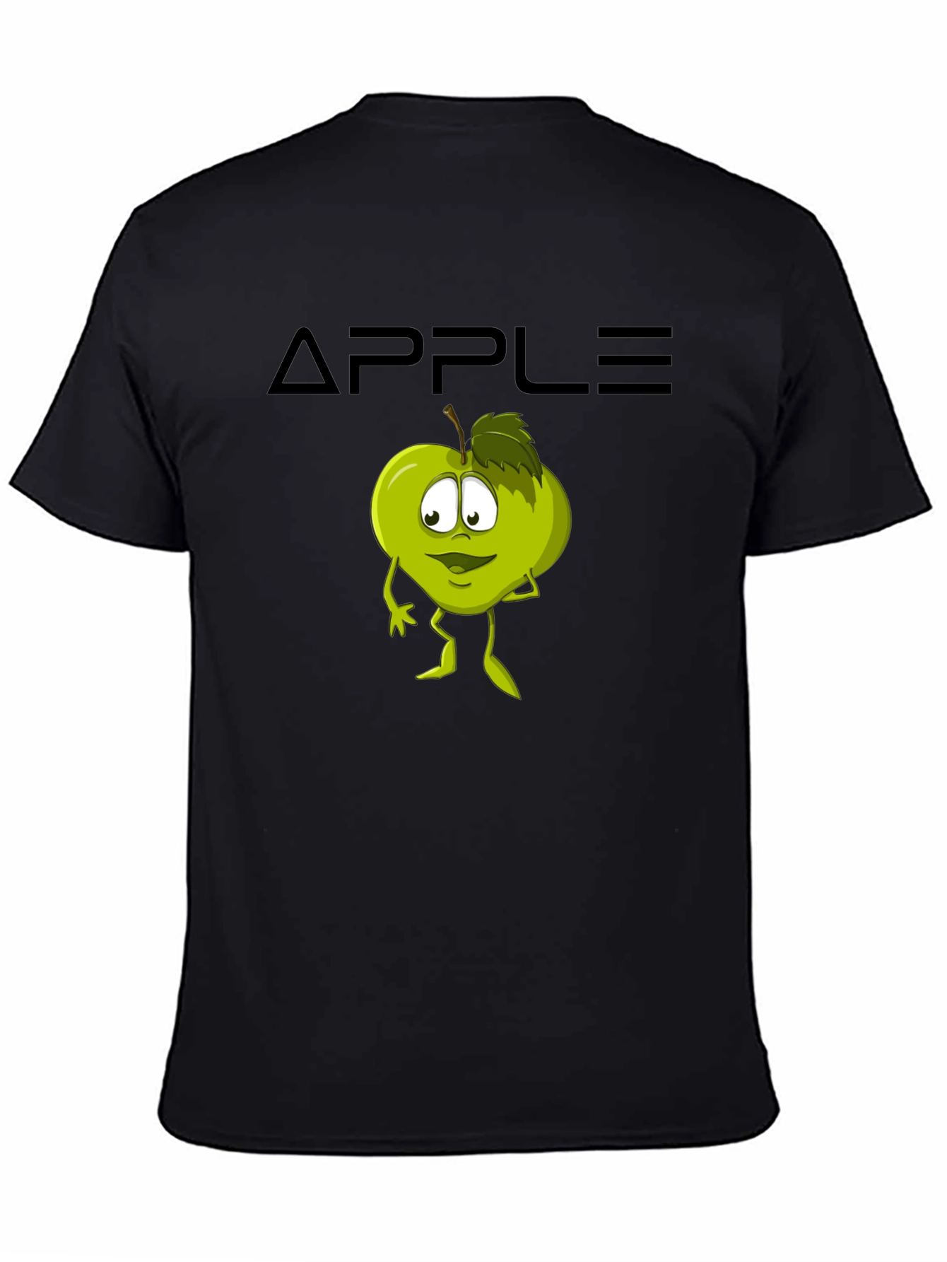 Black Funny Apple Cartoon Graphic Black T-Shirt view 4