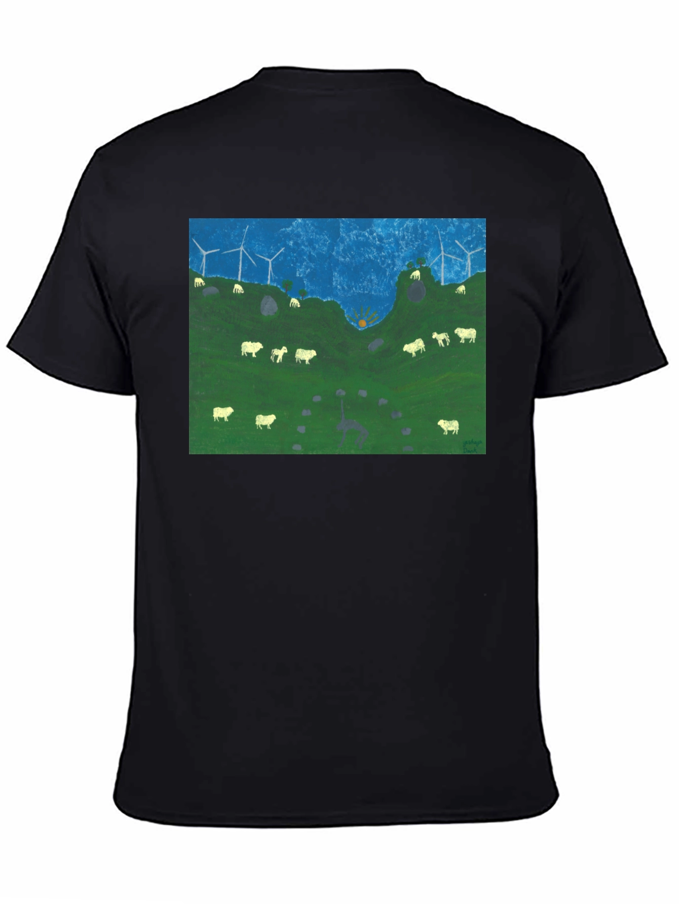 Black Wind Turbines & Sheep Graphic Tee view 4