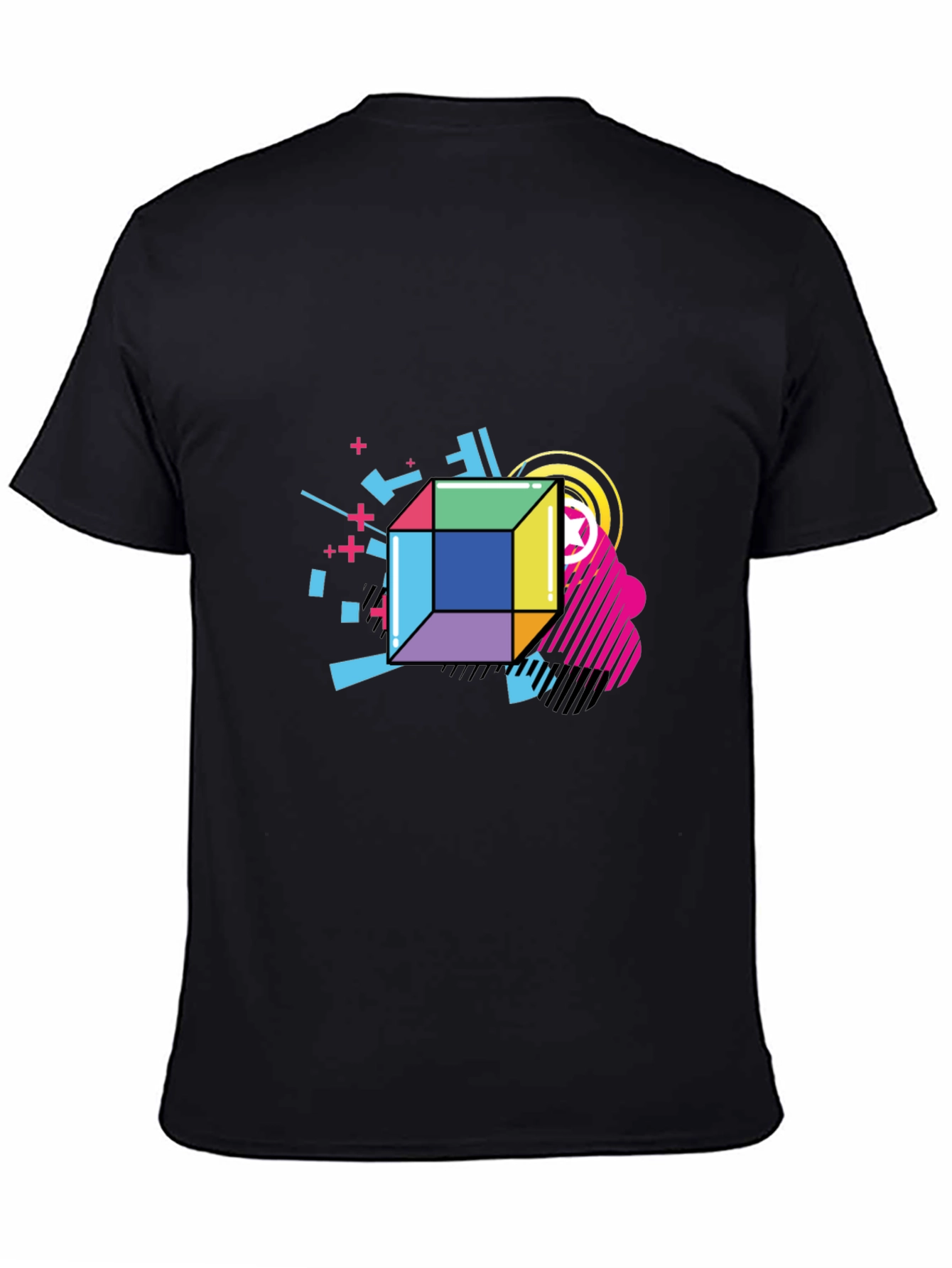 Black Geometric Cube Graphic Black Tee view 4