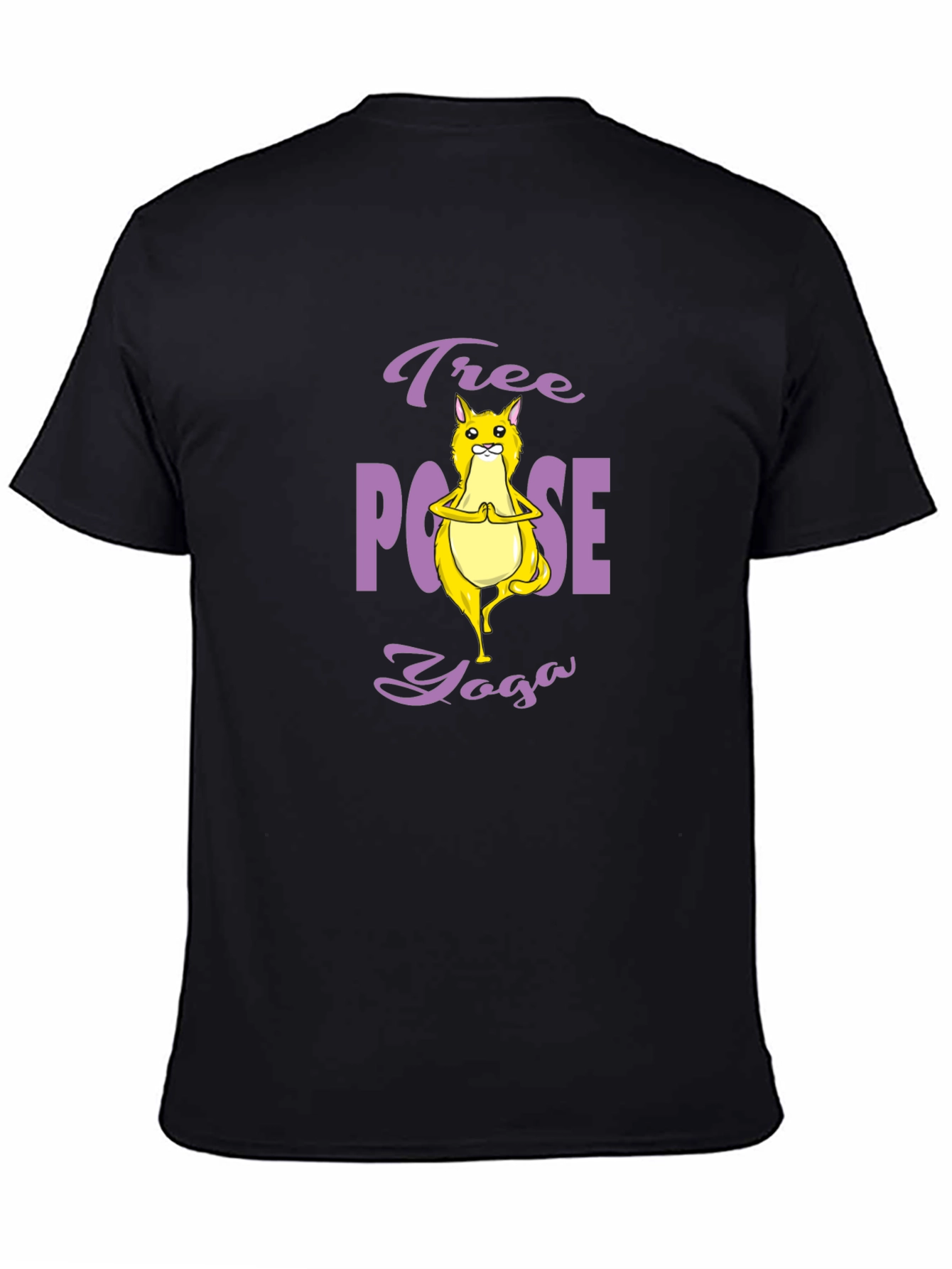 Black Tree Pose Yoga Cat Graphic Tee - Black Cotton T-Shirt view 4