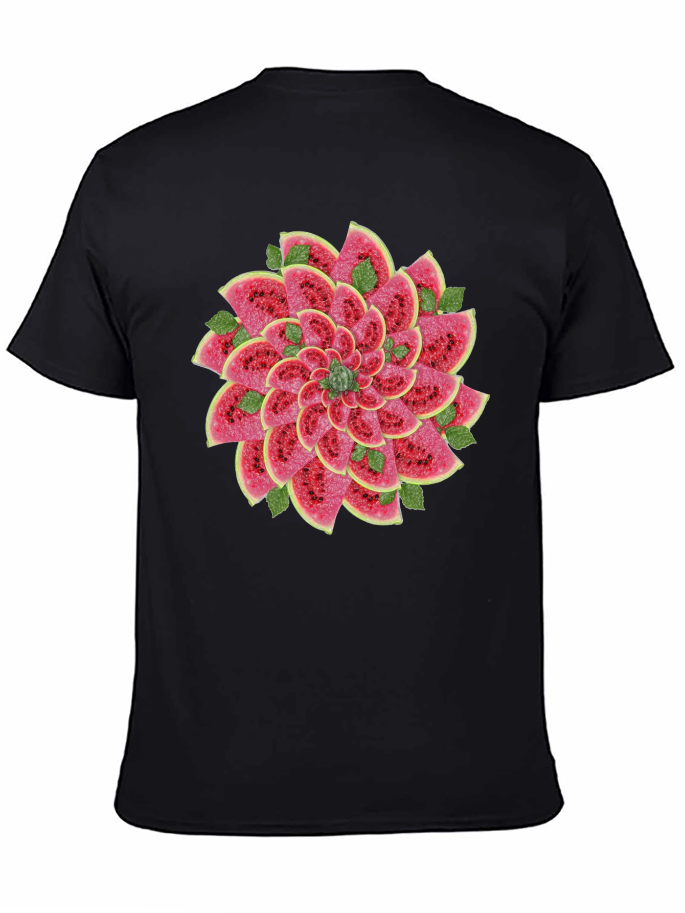 Black Watermelon Slice Flower Graphic Black T-Shirt view 4