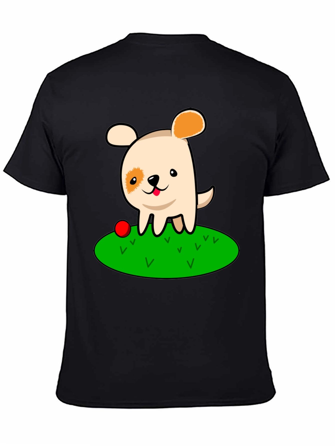 Black Cute Dog Cartoon Black T-Shirt view 4