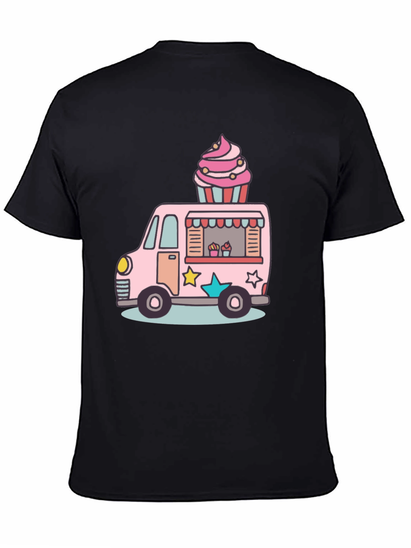 Black Cupcake Truck Graphic T-Shirt - Novelty Foodie Tee view 4