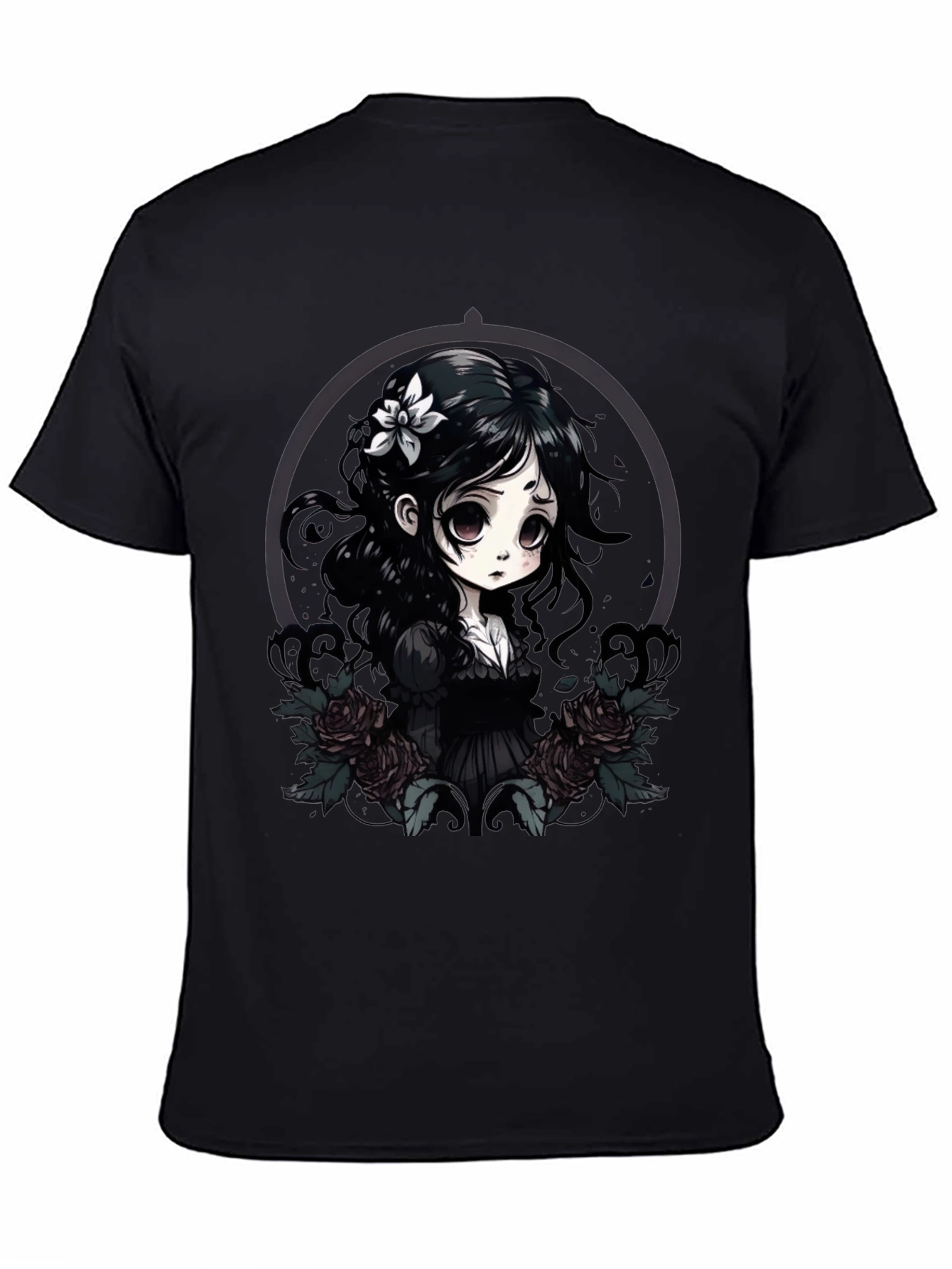 Black Gothic Anime Girl T-Shirt view 4