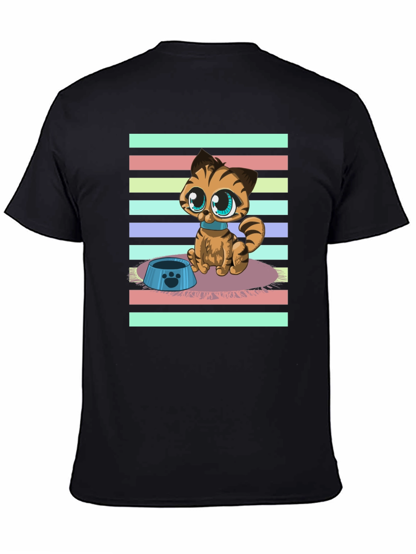Black Cute Cartoon Cat Graphic T-Shirt view 4