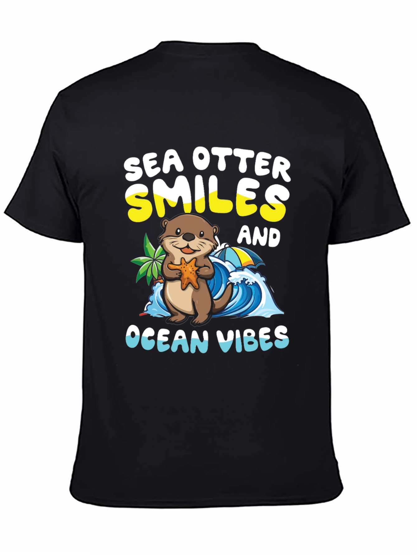 Black Sea Otter Smiles Ocean Vibes T-Shirt view 4