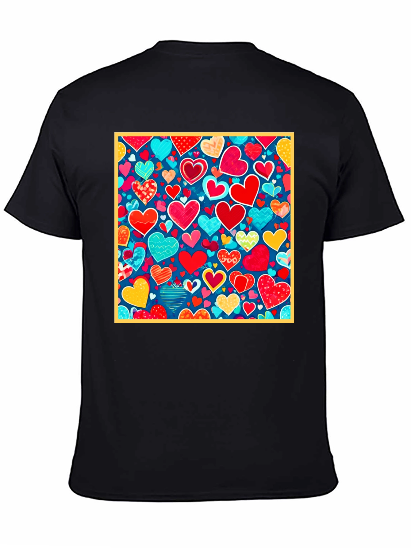 Black Heart Pattern Black T-Shirt - Valentine's Day Style view 4
