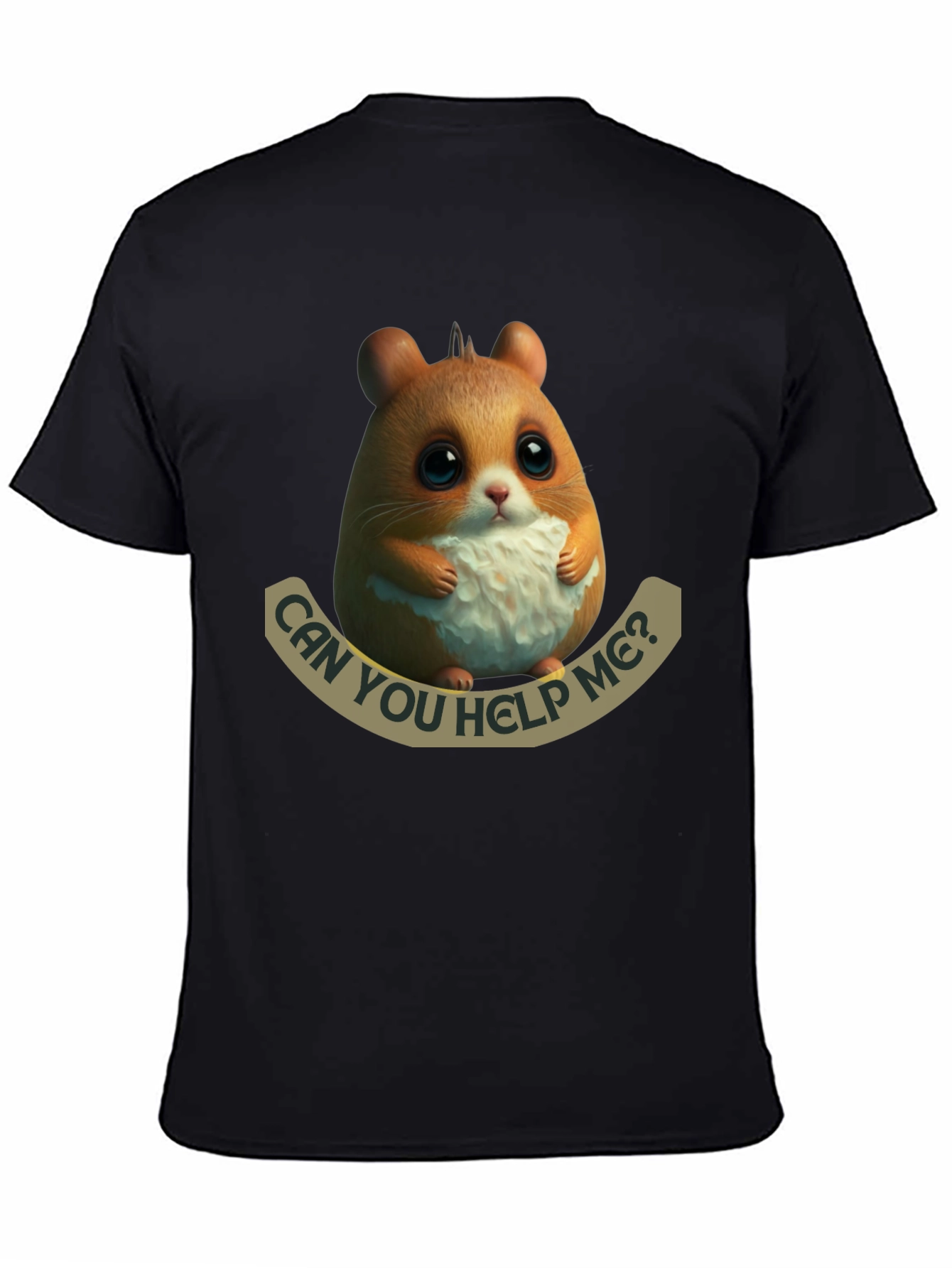 Black Cute Hamster 'Can You Help Me?' Graphic T-Shirt view 4
