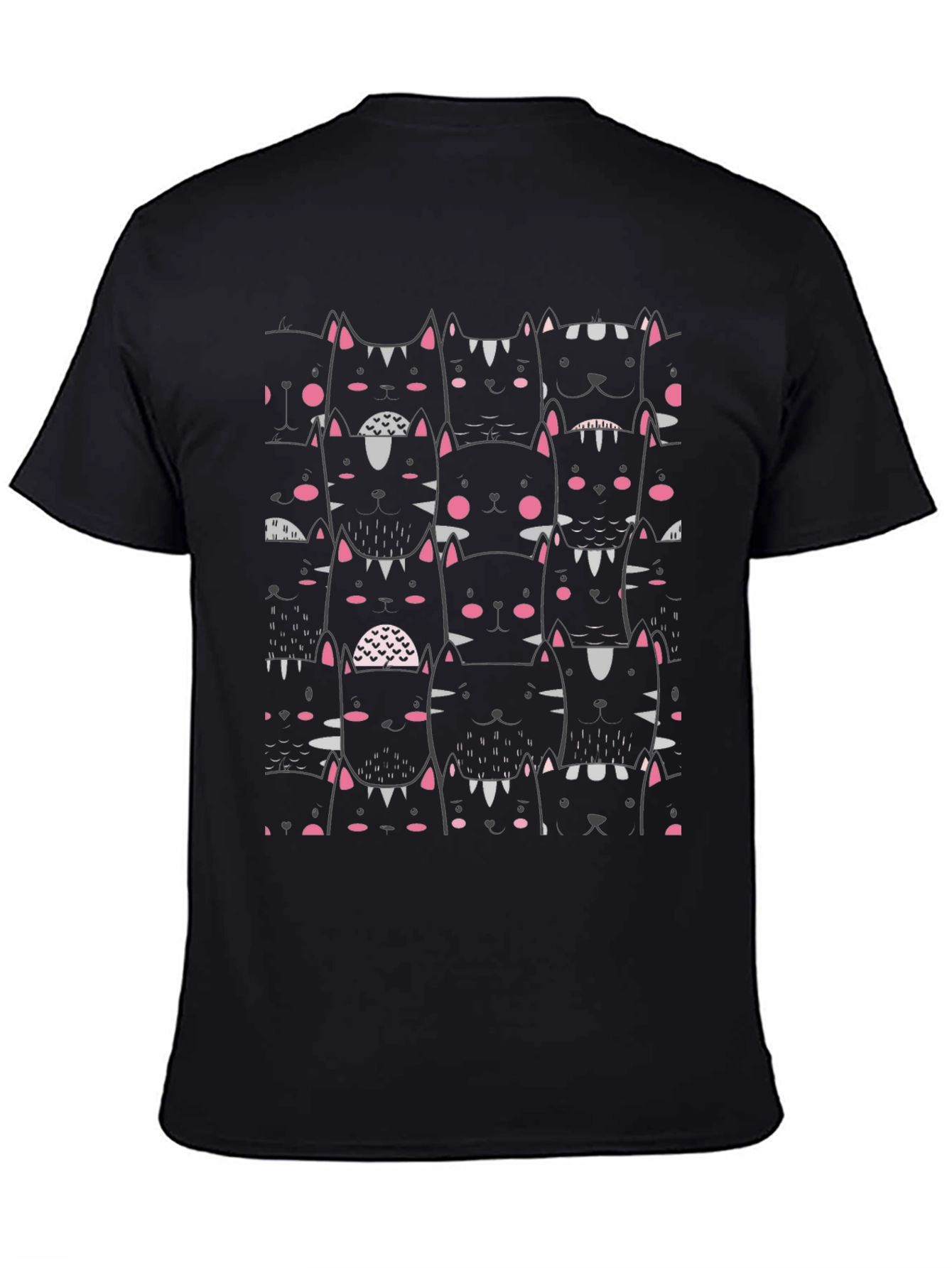 Black Men's Black Cat Pattern Graphic Tee view 4