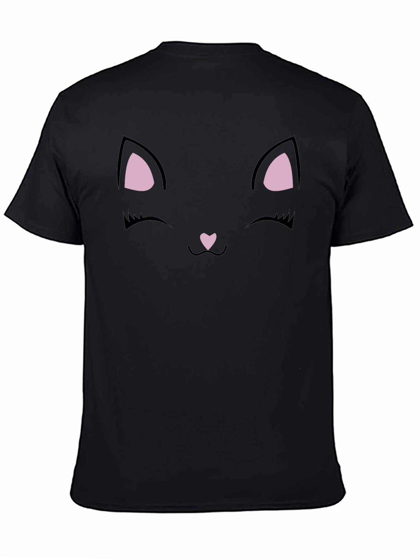 Black Cute Black Cat Face Graphic T-Shirt view 4