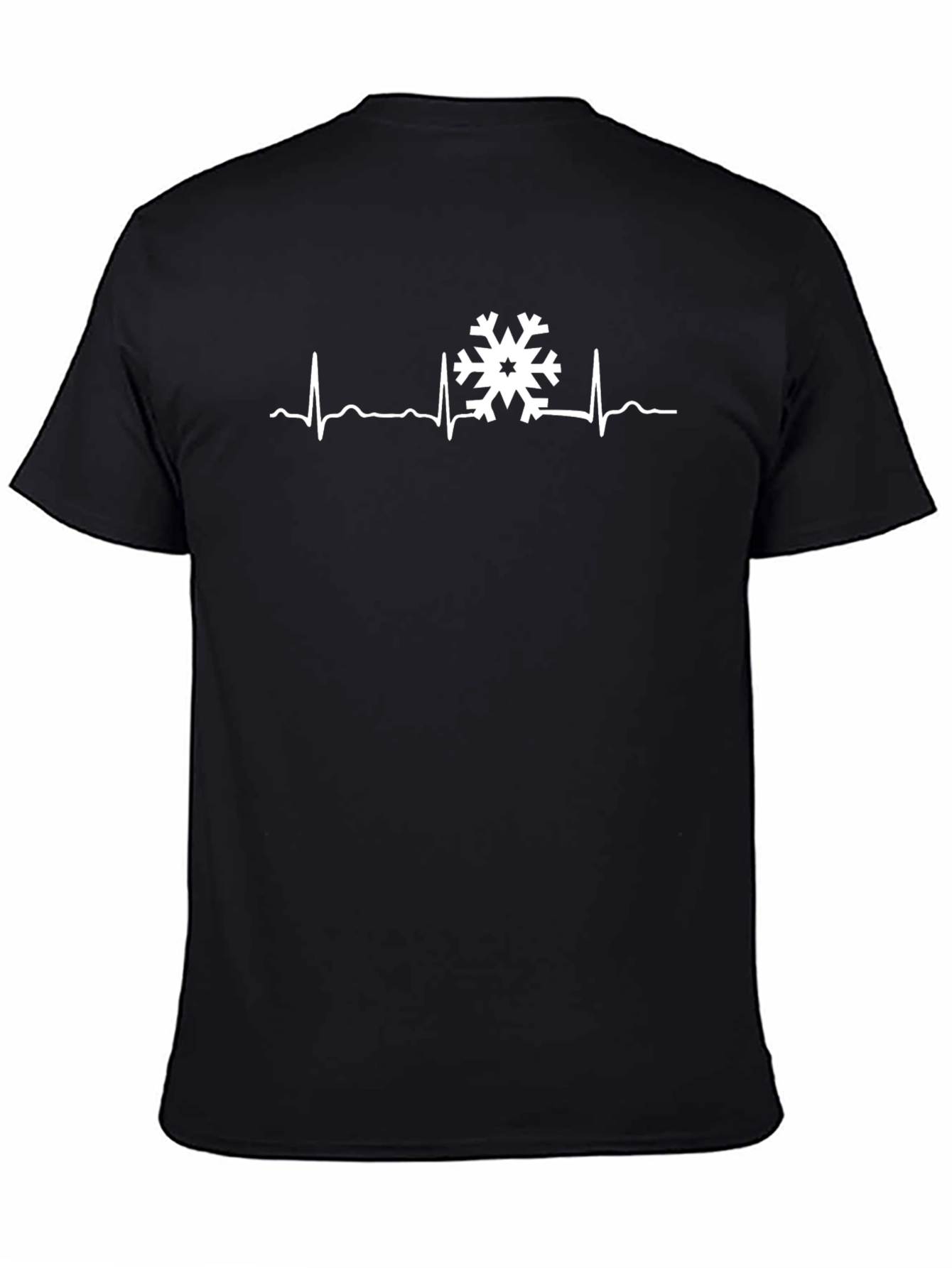 Black Snowflake Heartbeat Graphic Tee - Black Cotton T-Shirt view 4