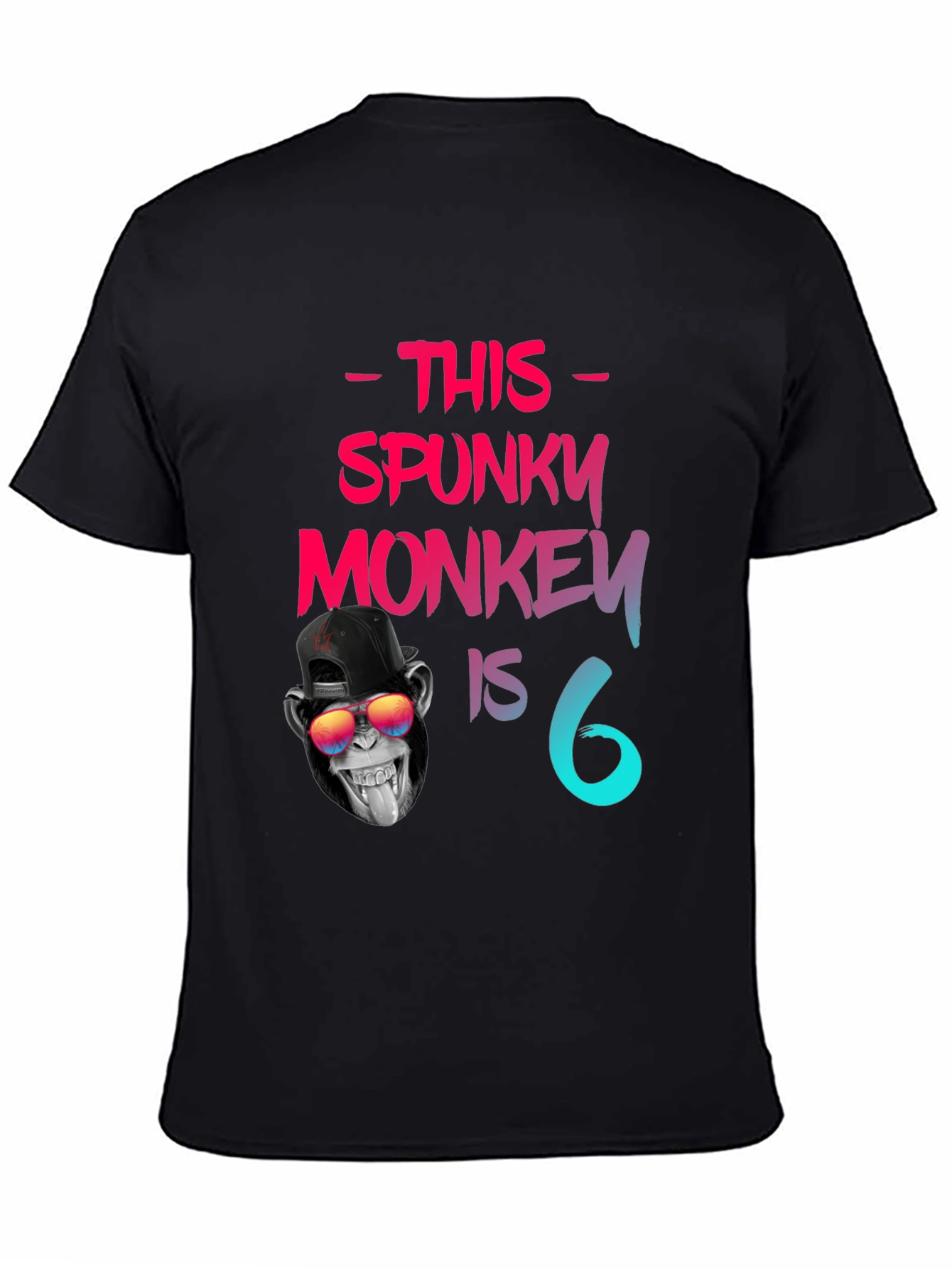 Black Spunky Monkey Birthday T-Shirt -  6 Years Old view 4