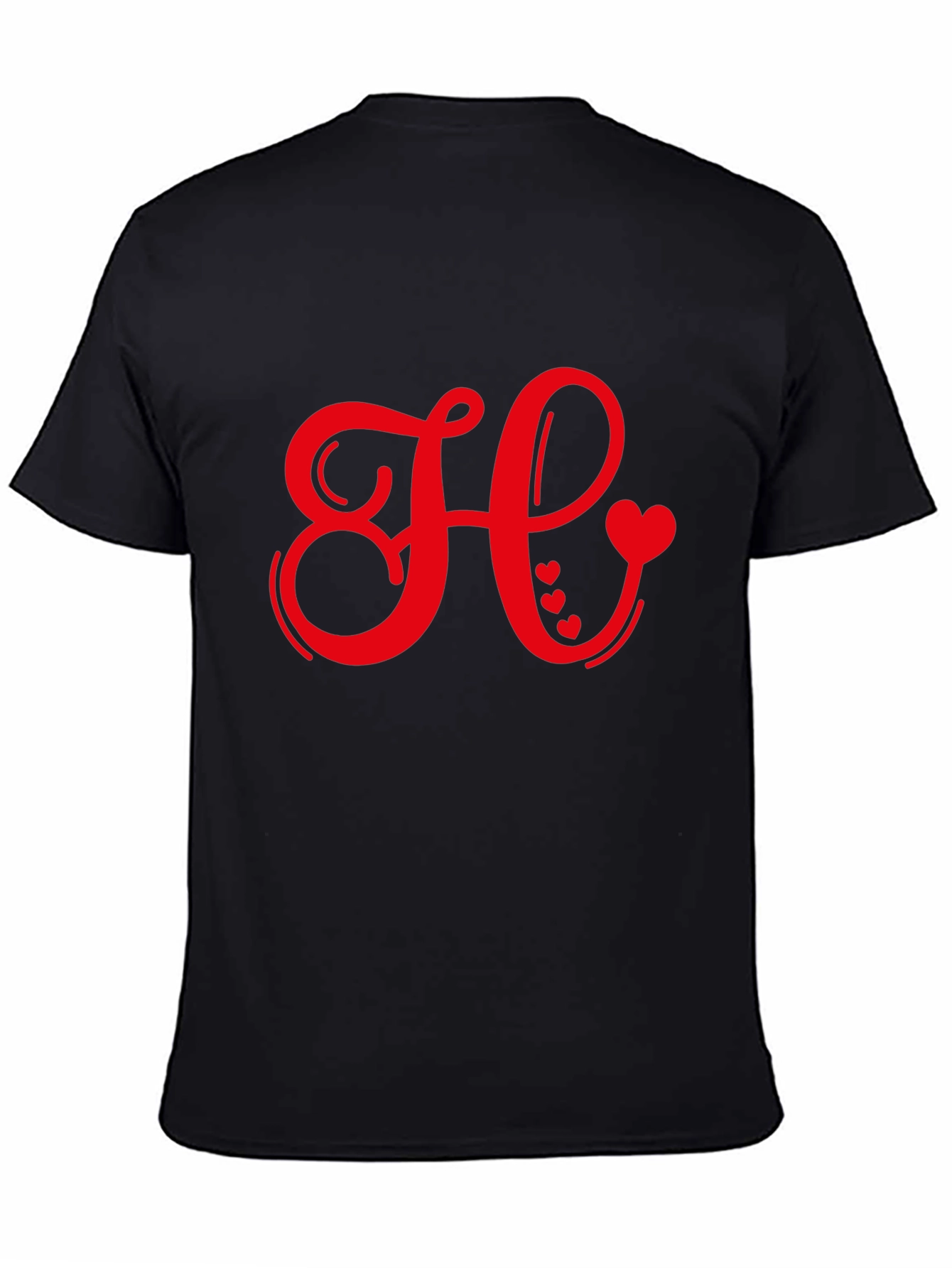 Black Red Heart Initial Letter Black T-Shirt view 4
