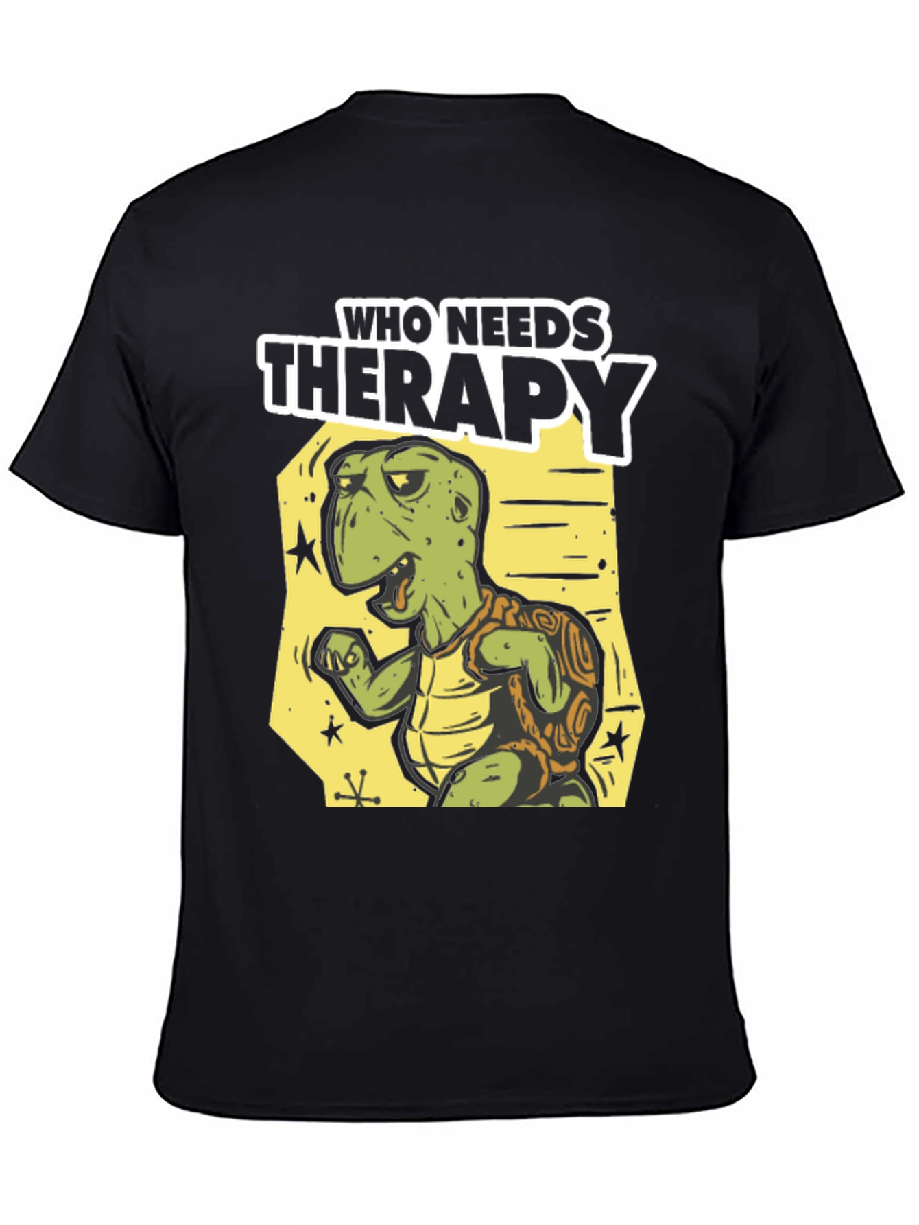 Black Funny Turtle Therapy T-Shirt - Unique Design view 4