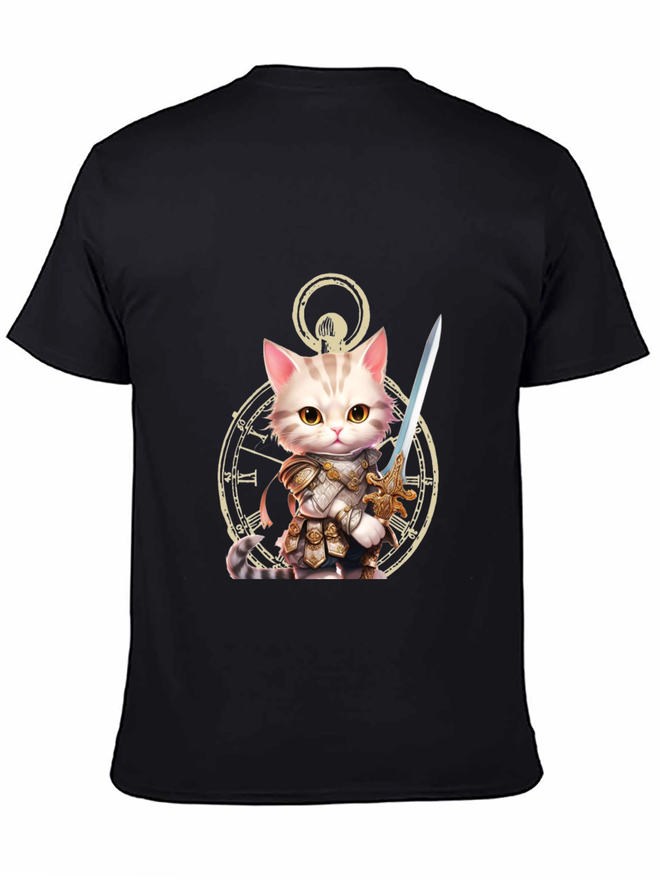 Black Cat Knight T-Shirt - Whimsical Warrior Design view 4