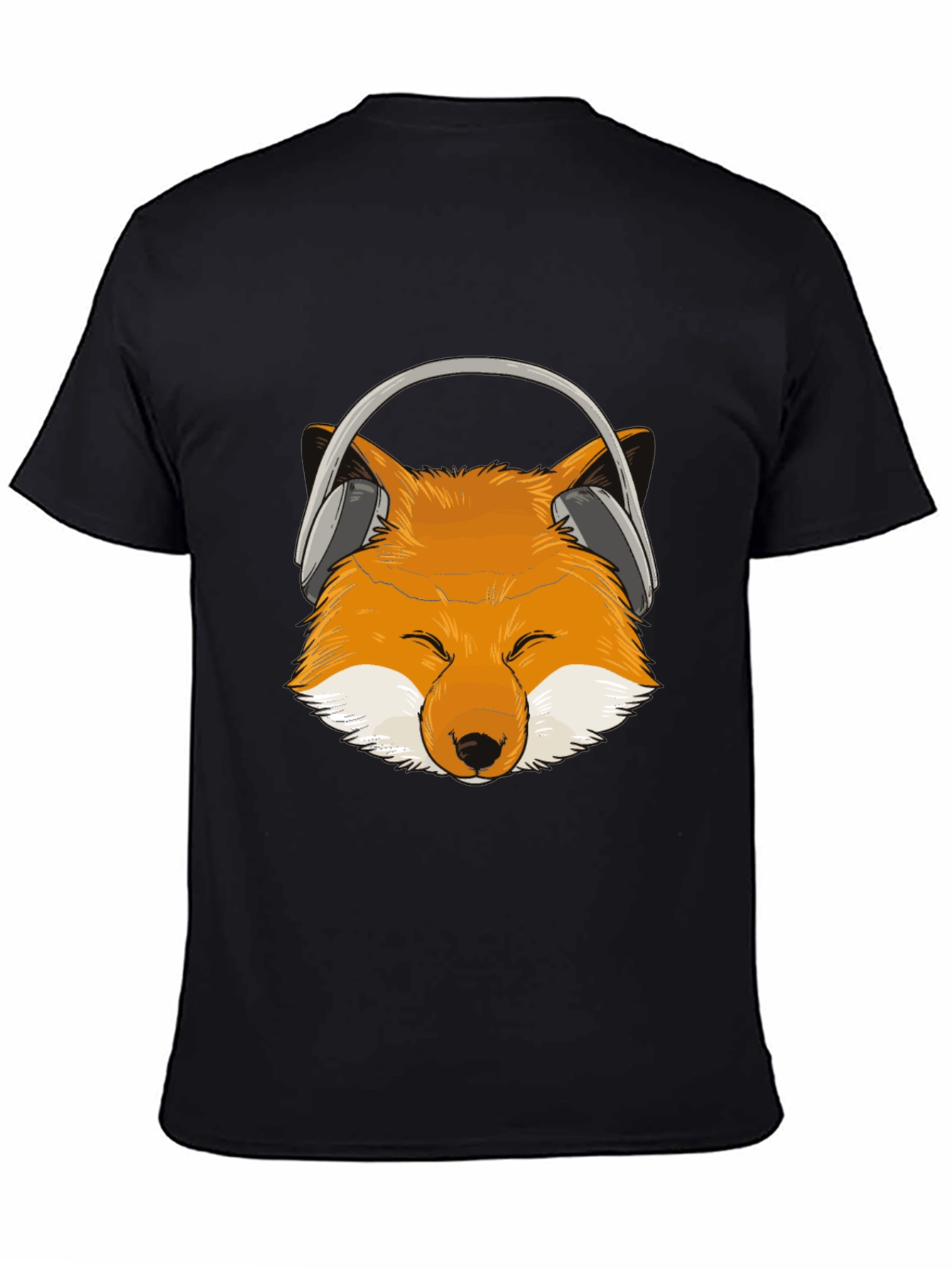 Black Fox Headphone T-Shirt - Cool Animal Design view 4