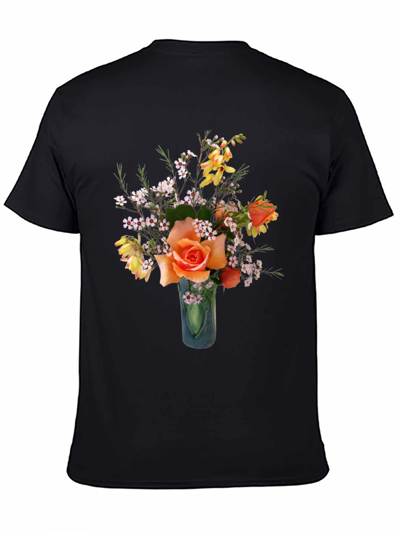 Black Floral T-Shirt - Rose Bouquet Graphic Tee view 4