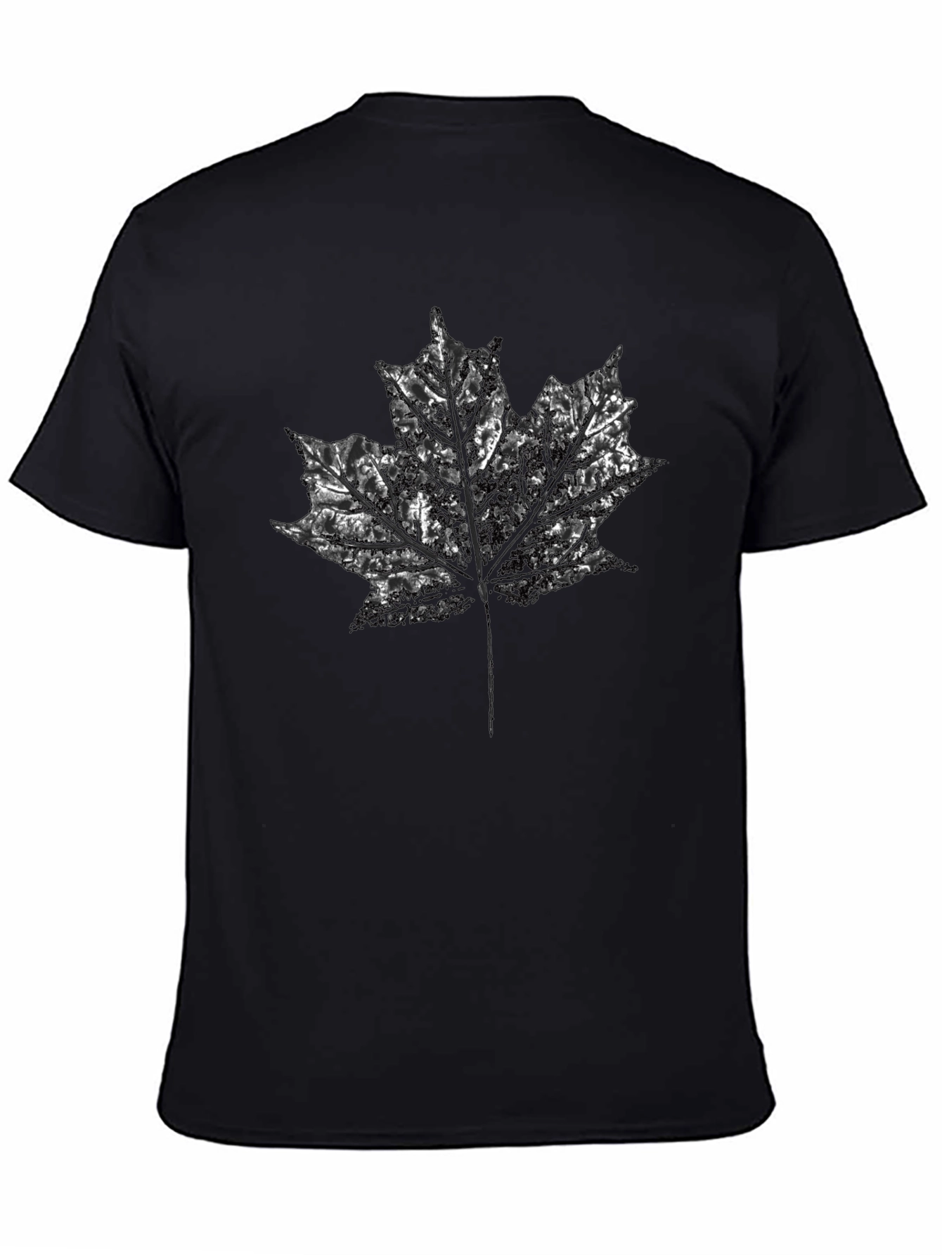 Black Maple Leaf Print Black Crew Neck T-Shirt view 4