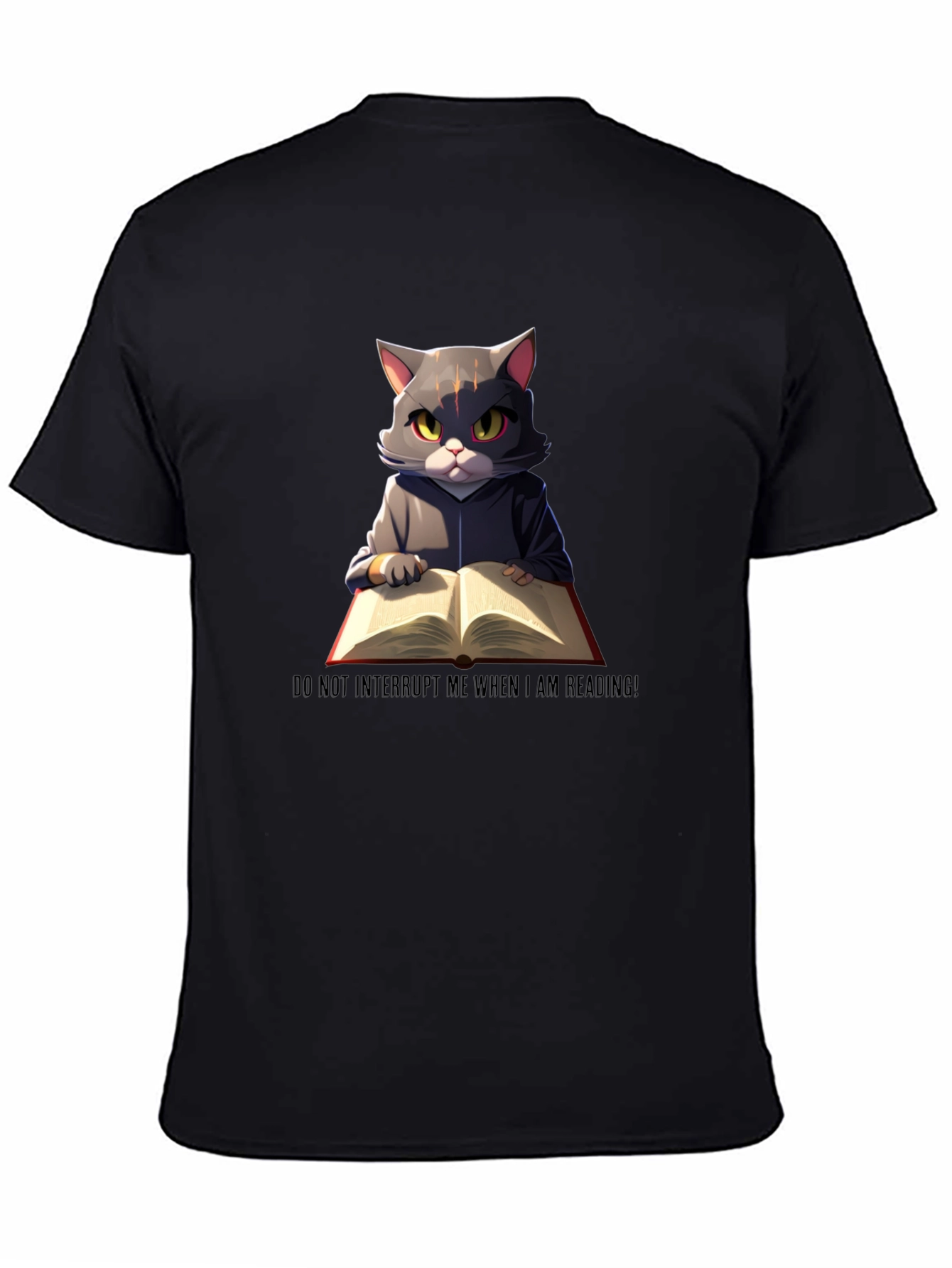 Black Reading Cat Graphic T-Shirt - Do Not Disturb view 4