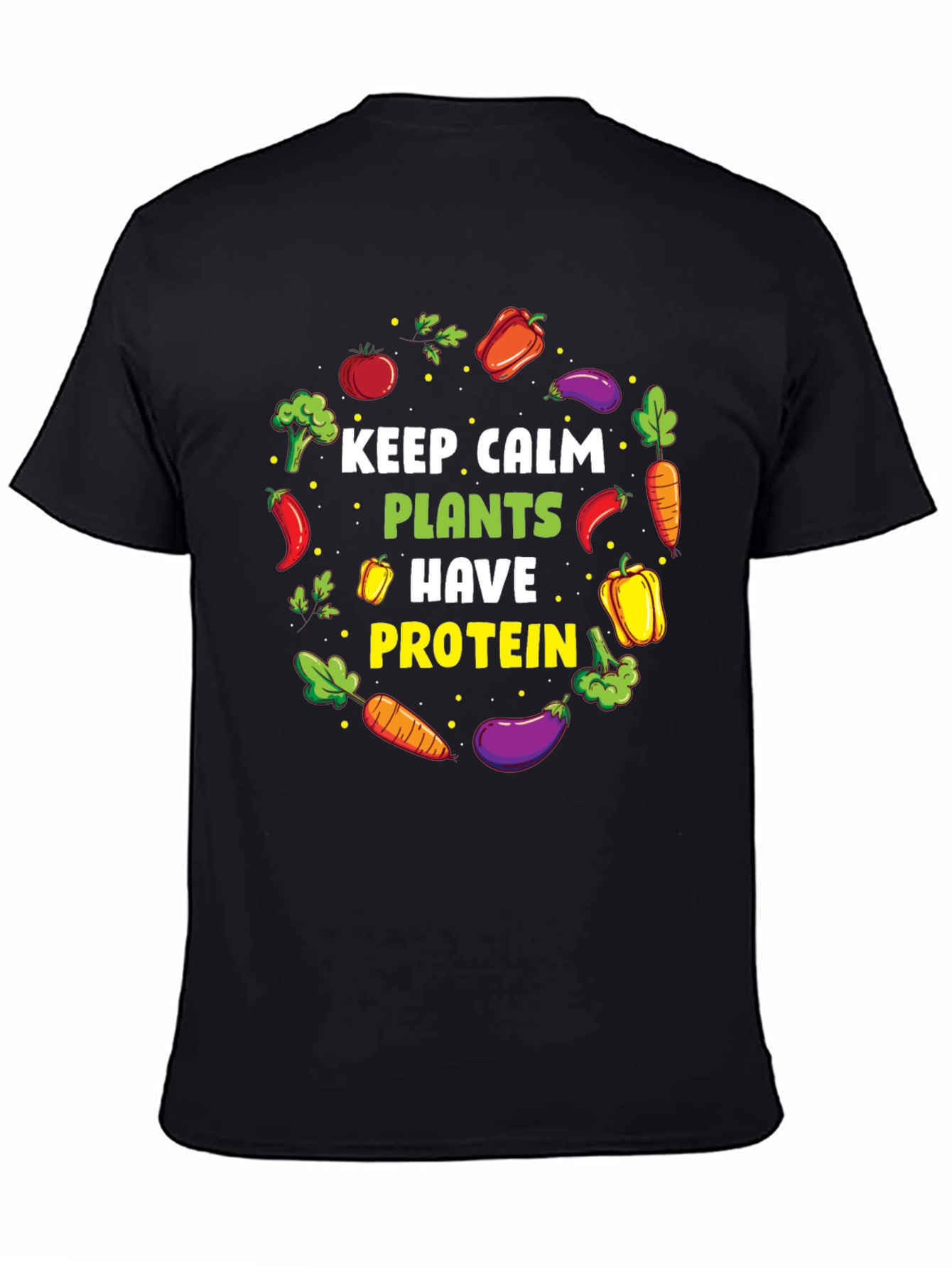 Black Vegan Protein T-Shirt - Keep Calm, Eat Plants view 4
