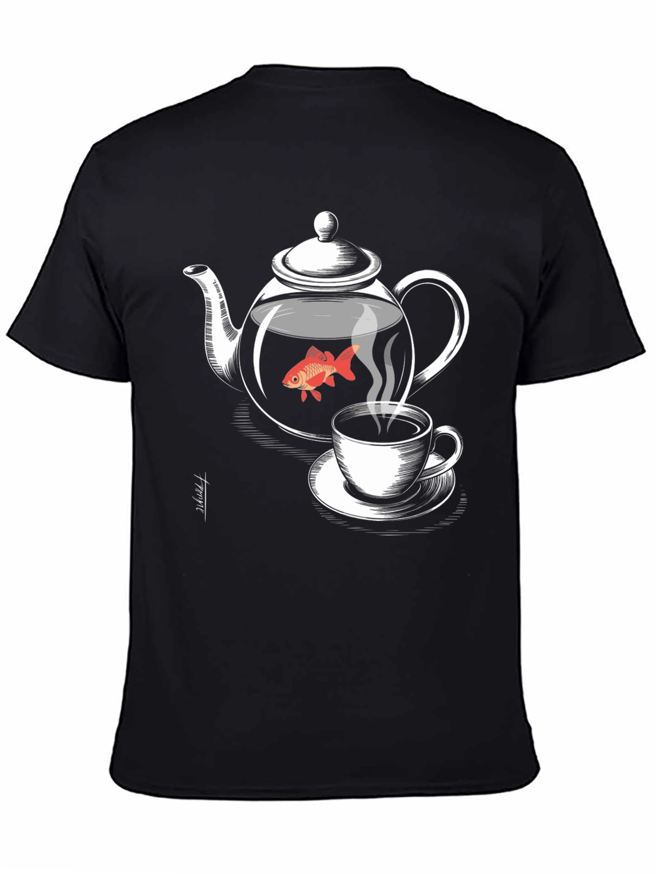 Black Teapot Goldfish Graphic T-Shirt - Unique Design view 4