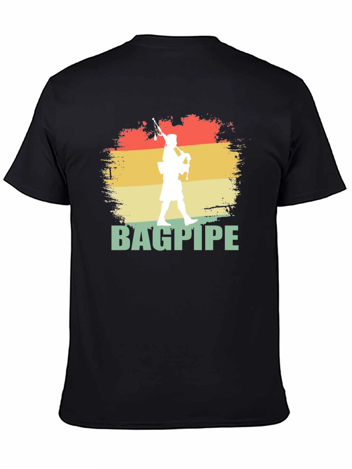 Black Bagpipe Player Graphic T-Shirt | Retro Style Design view 4