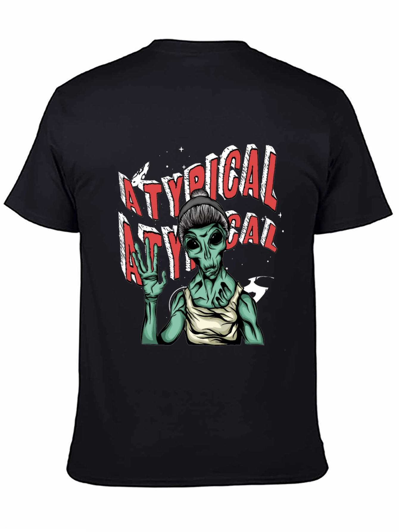 Black Atypical Alien Graphic Tee - Black Cotton T-Shirt view 4