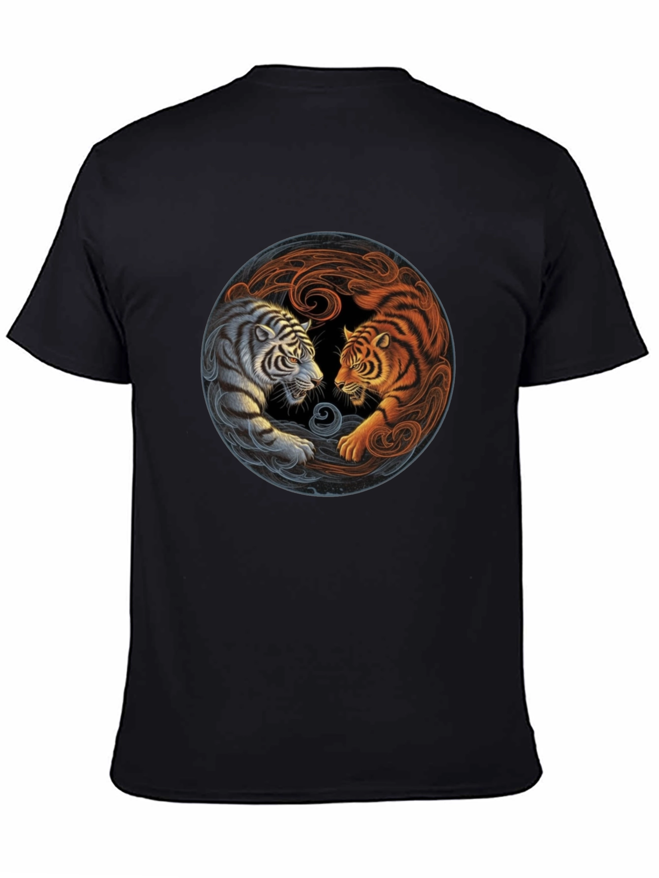 Black Yin Yang Tiger Graphic Tee - Black Cotton Blend view 4