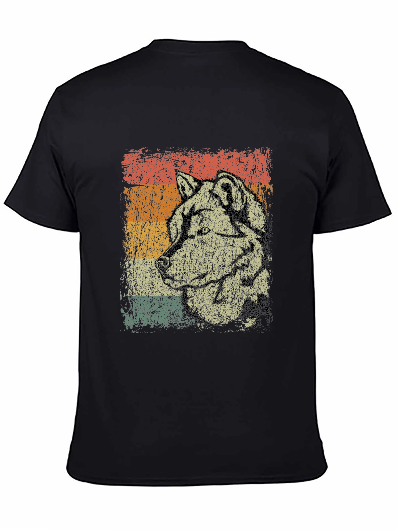 Black Vintage Wolf Graphic Tee - Retro Animal Design view 4