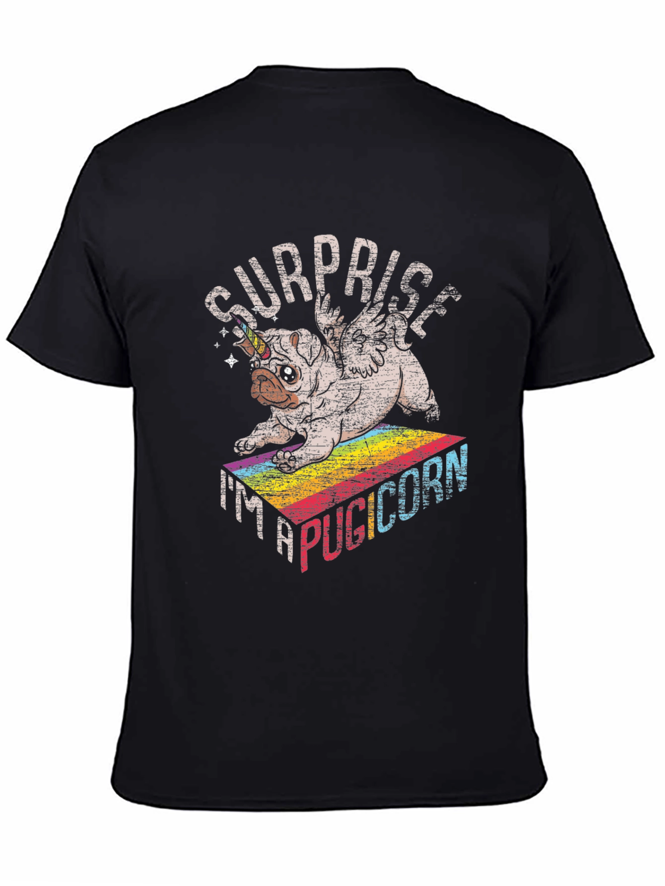 Black Surprise Pugicorn Graphic T-Shirt view 4