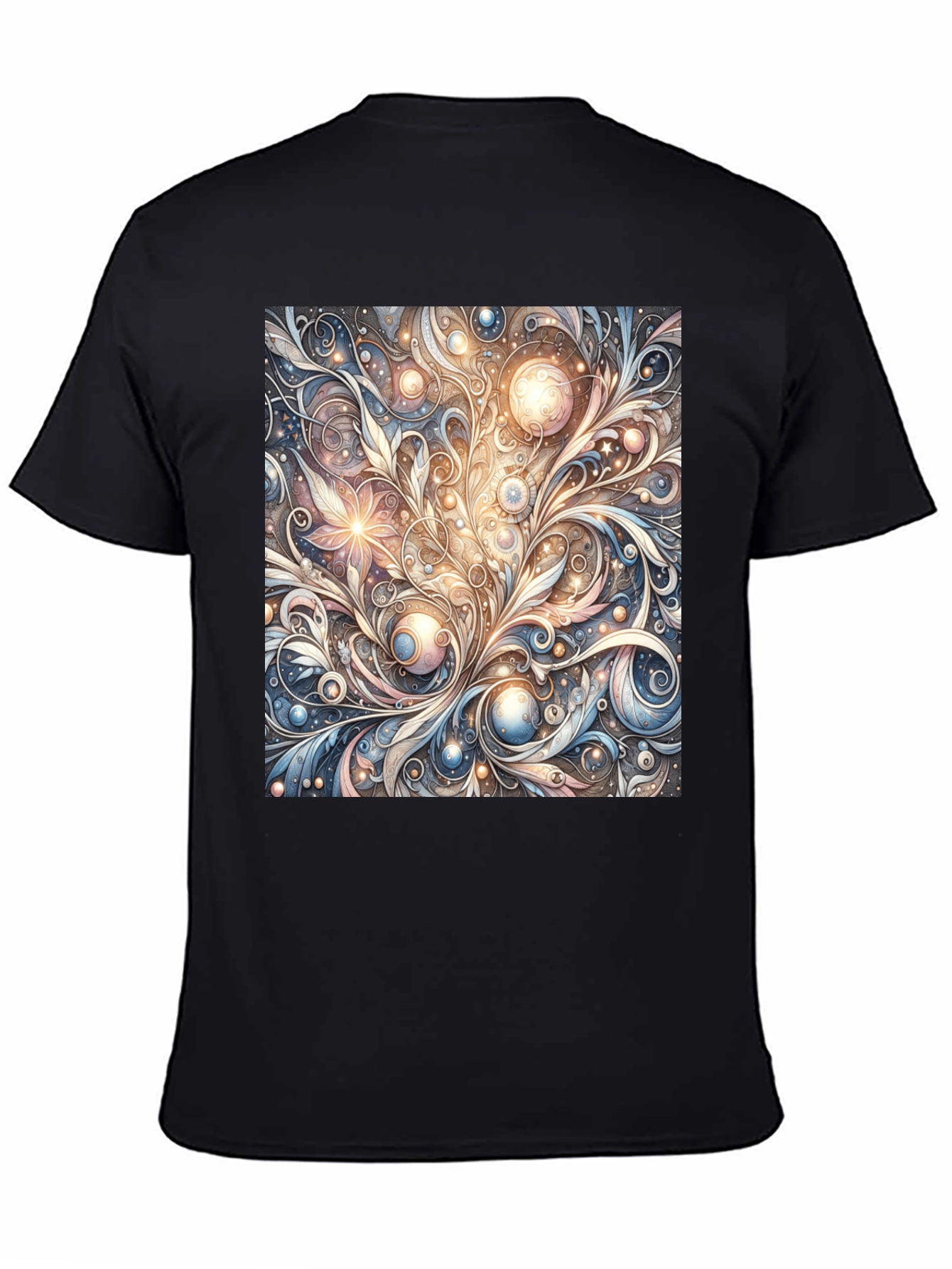 Black Art Nouveau Swirl T-Shirt: Unique Pattern Tee view 4