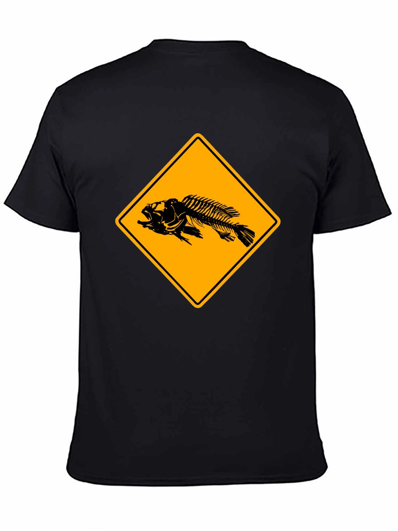 Black Fishbone Warning Sign Graphic Tee - Black Cotton T-Shirt view 4
