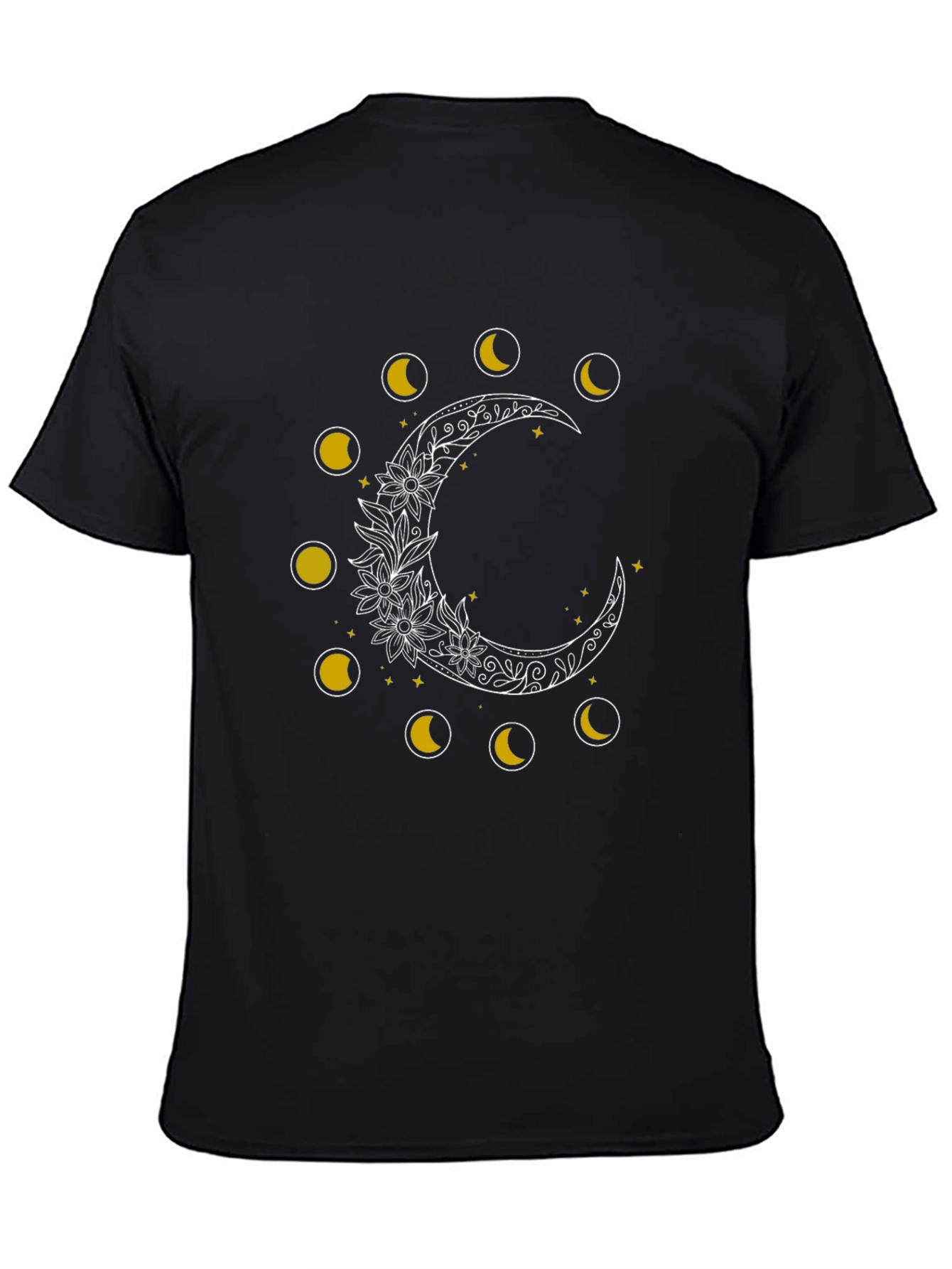 Black Moon Phases Floral Graphic Tee - Black Cotton Blend view 4