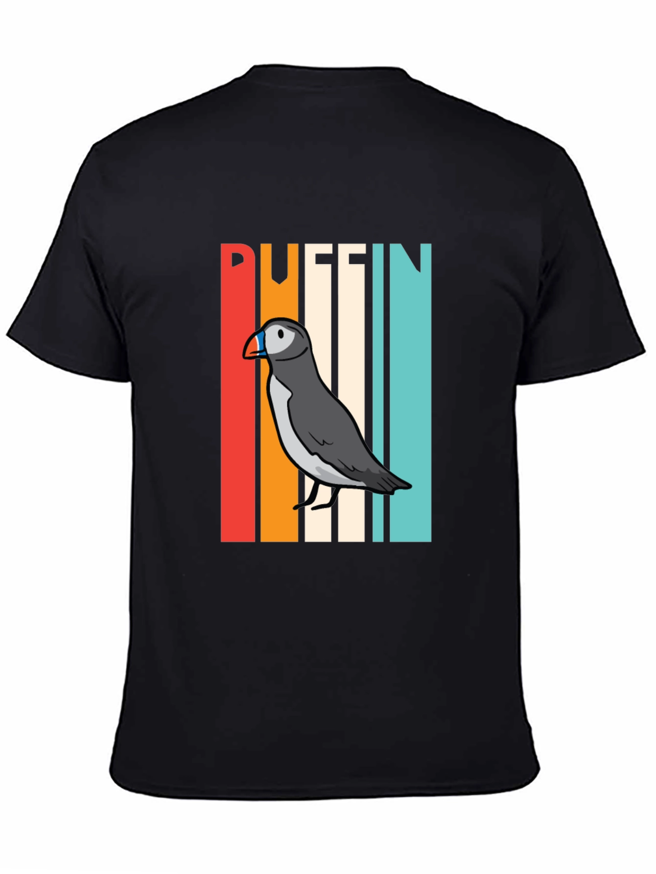 Black Retro Puffin Bird Graphic T-Shirt view 4