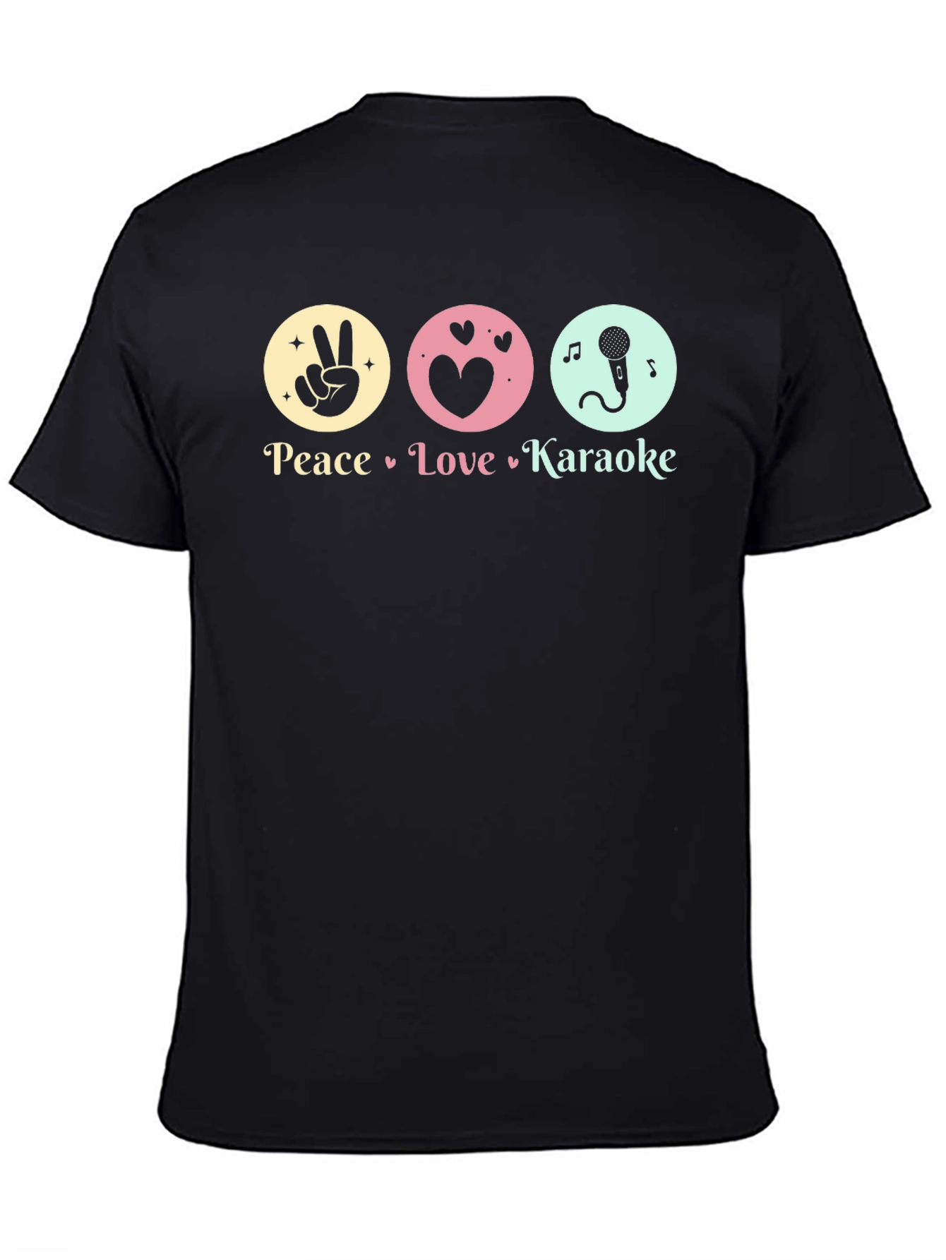 Black Peace Love Karaoke T-Shirt - Fun Graphic Tee view 4
