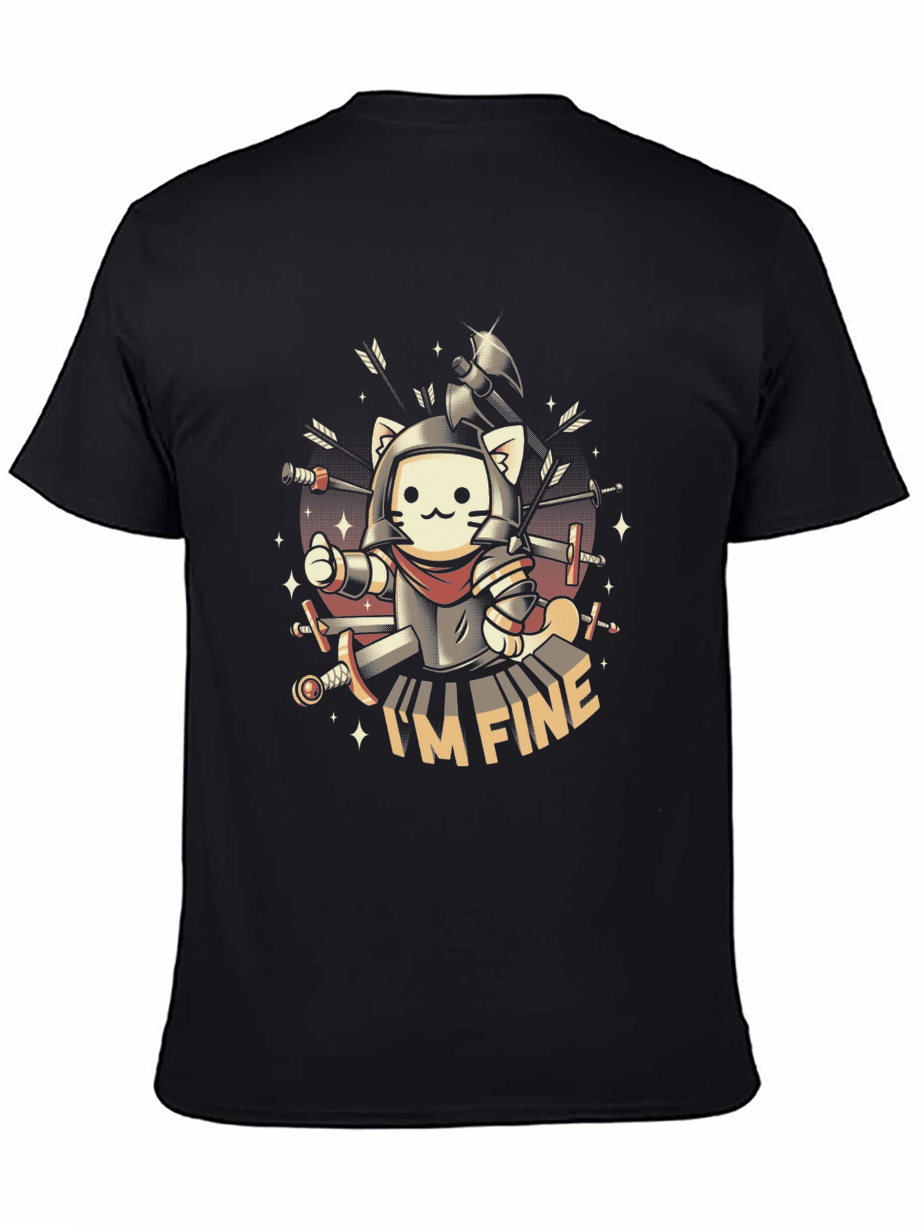 Black I'm Fine Cat Knight T-Shirt view 4